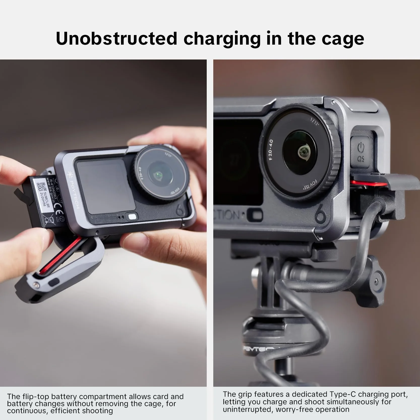 PGYTECH Klatka Aparatu do DJI Osmo Action 6 Obudowa Ze Stopu Aluminium Etui Na Vlogi Rama Ochronna Z Magnetycznym Złączem Szybkiego Zwolnienia Otwór Gwintowany 1/4" Zimna Stopka do Akcesoriów