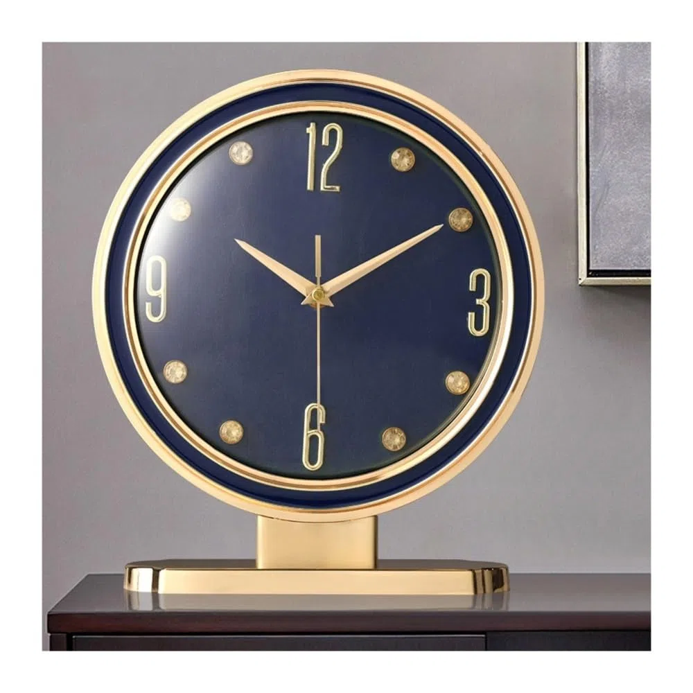 Décorative Horloge de Bureau en Alliage de Cuir, Pendule de Salon, Horloge de Table créative for la Maison, Ornements pour Bureau Chambre Table(Blue)