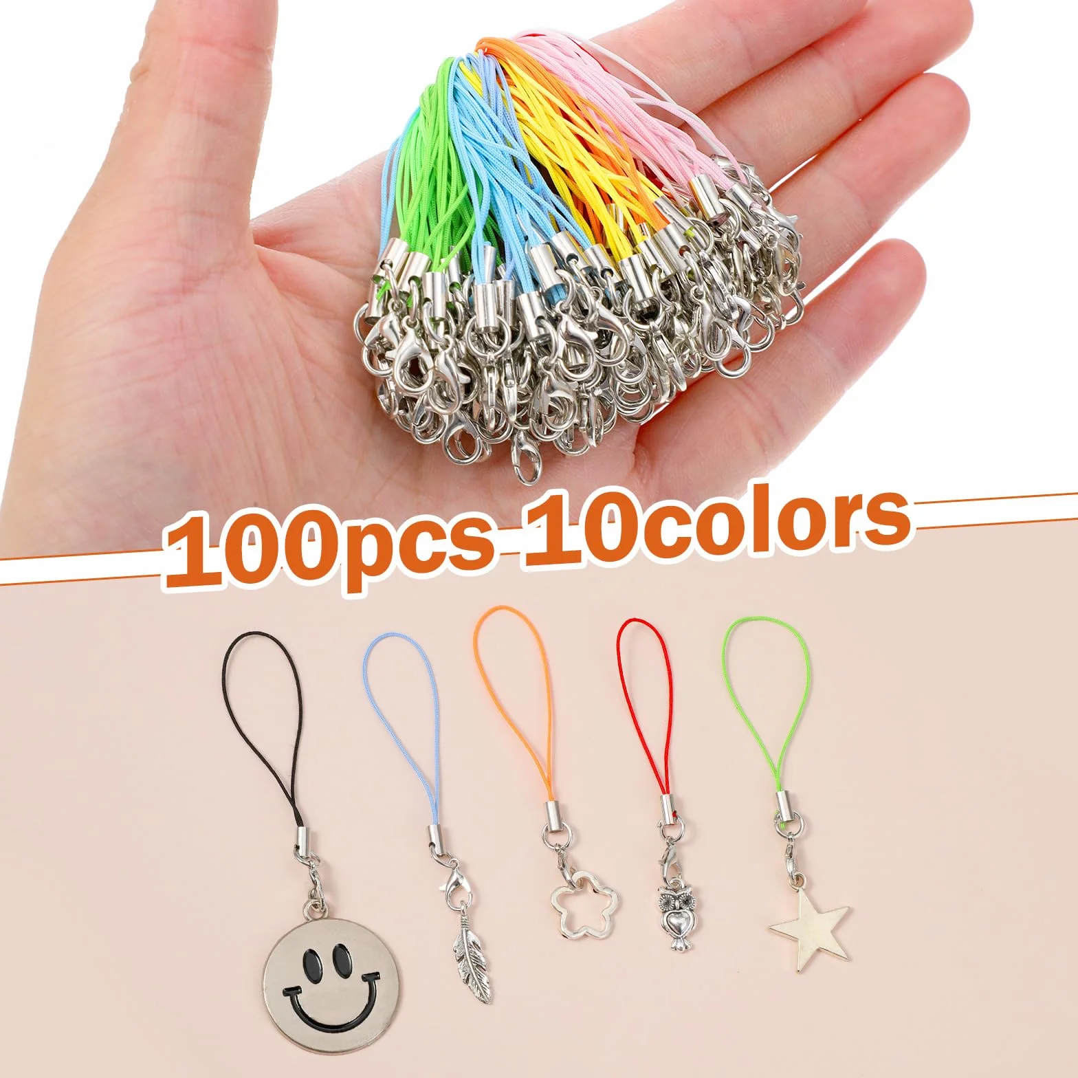 100 sztuk pętli do telefonu komórkowego, smycz z karabińczykiem, zawieszki do telefonu komórkowego, DIY, do majsterkowania, breloczków do kluczy, do zawieszenia, choinek, breloczków do kluczy