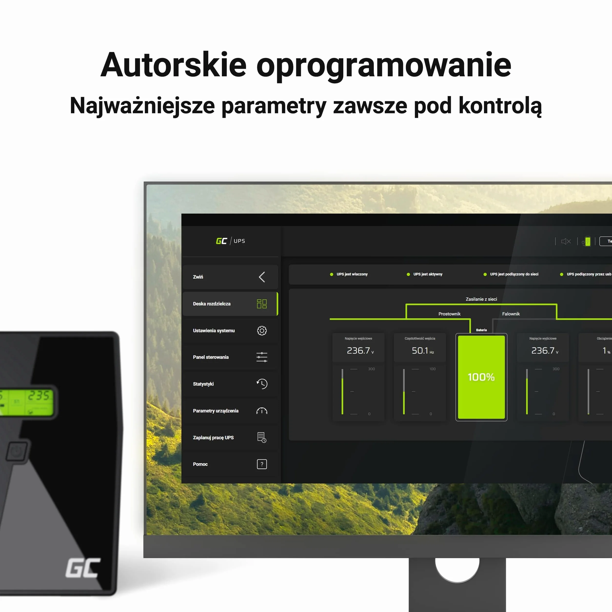 Green Cell Zasilacz Awaryjny UPS 600-999VA 360W Power Proof z wyświetlaczem LCD | Line-Interactive AVR | 230V | 2x Schuko