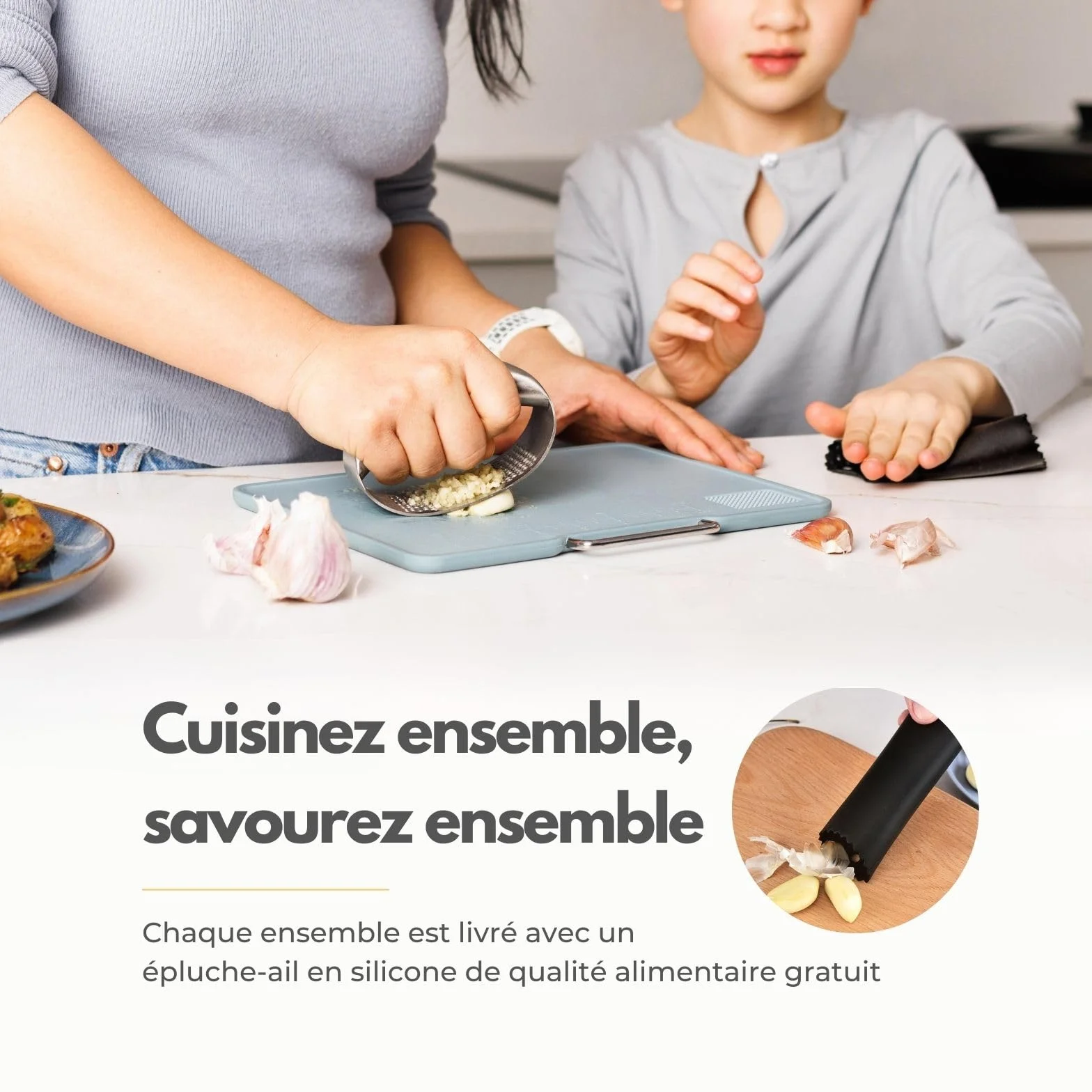 Presse Ail Inox 18/10 à Bascule, Hachoir Manuel Acier Inoxydable, Coupe Ecrase-Ail Circulaire