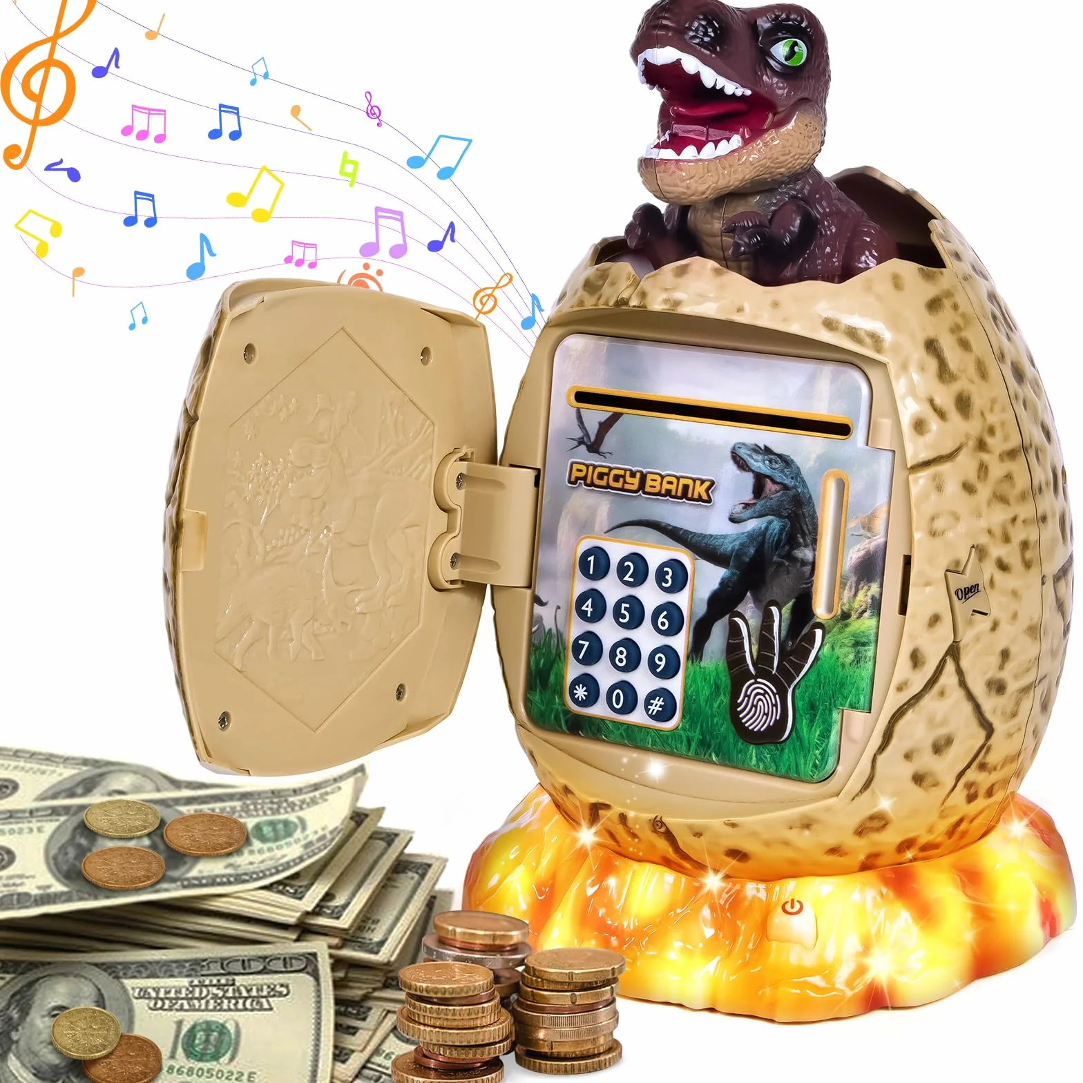 Yellcetoy Tirelire Électronique Enfant Œuf Dinosaure Coffre Fort Code Sécurité Musique Lumière Cadeau