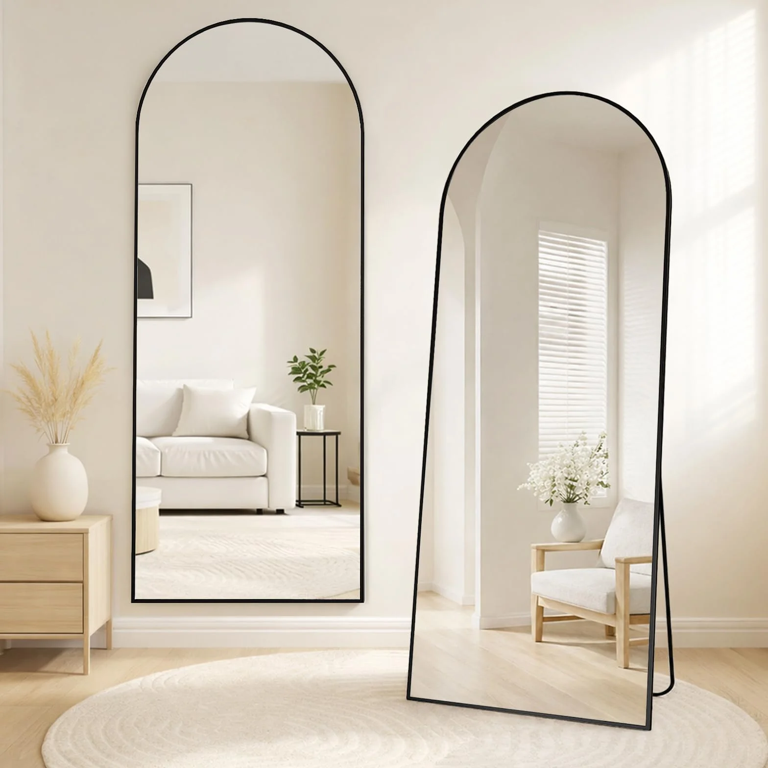 Grand Miroir sur Pied 165 x 60cm, Miroir Arqué, Cadre Alliage Aluminium, Design Arche