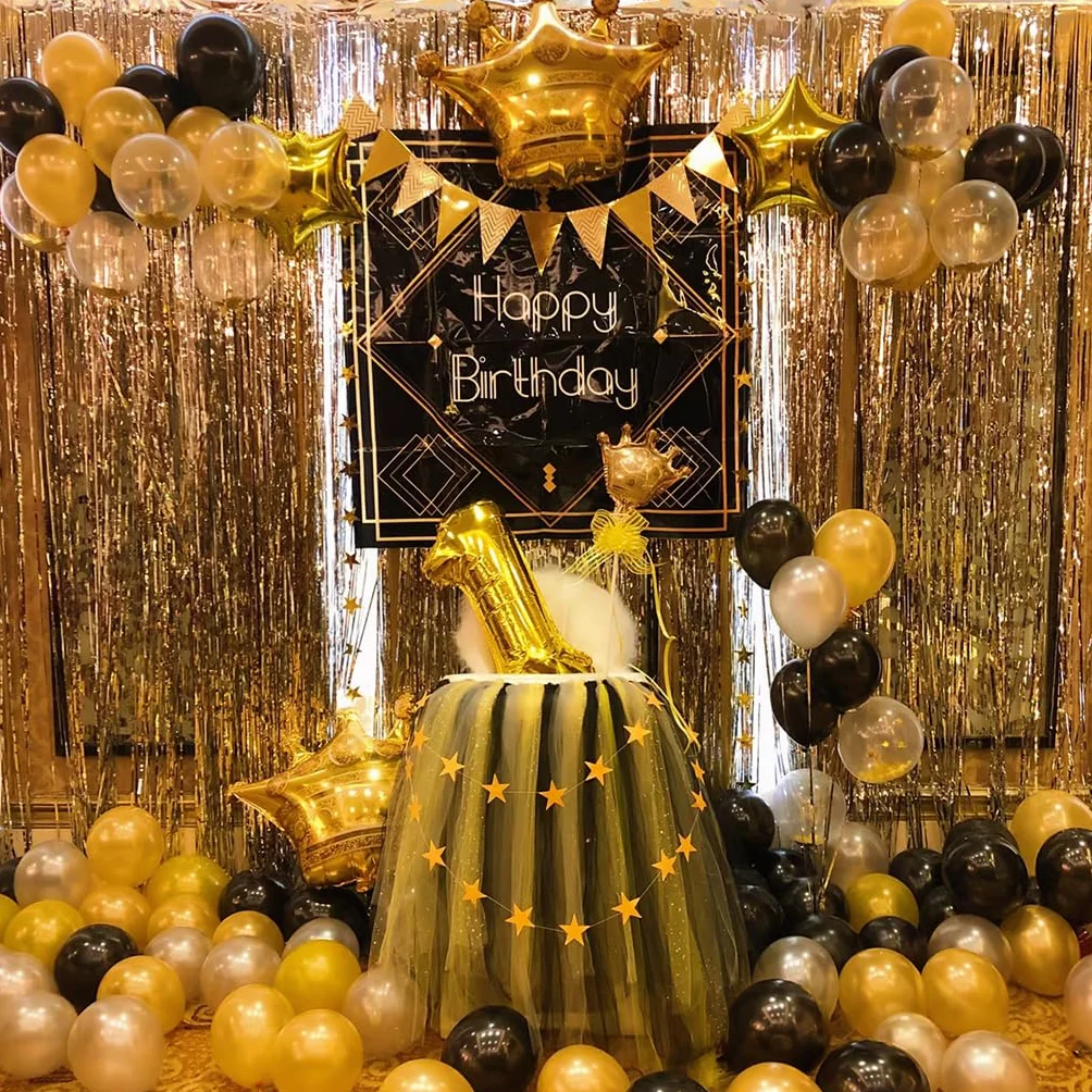 G2PLUS Rideau Métallique Frange Scintillants 2PCS Anniversaire Fête Photo Fond Décoration Champagne Doré