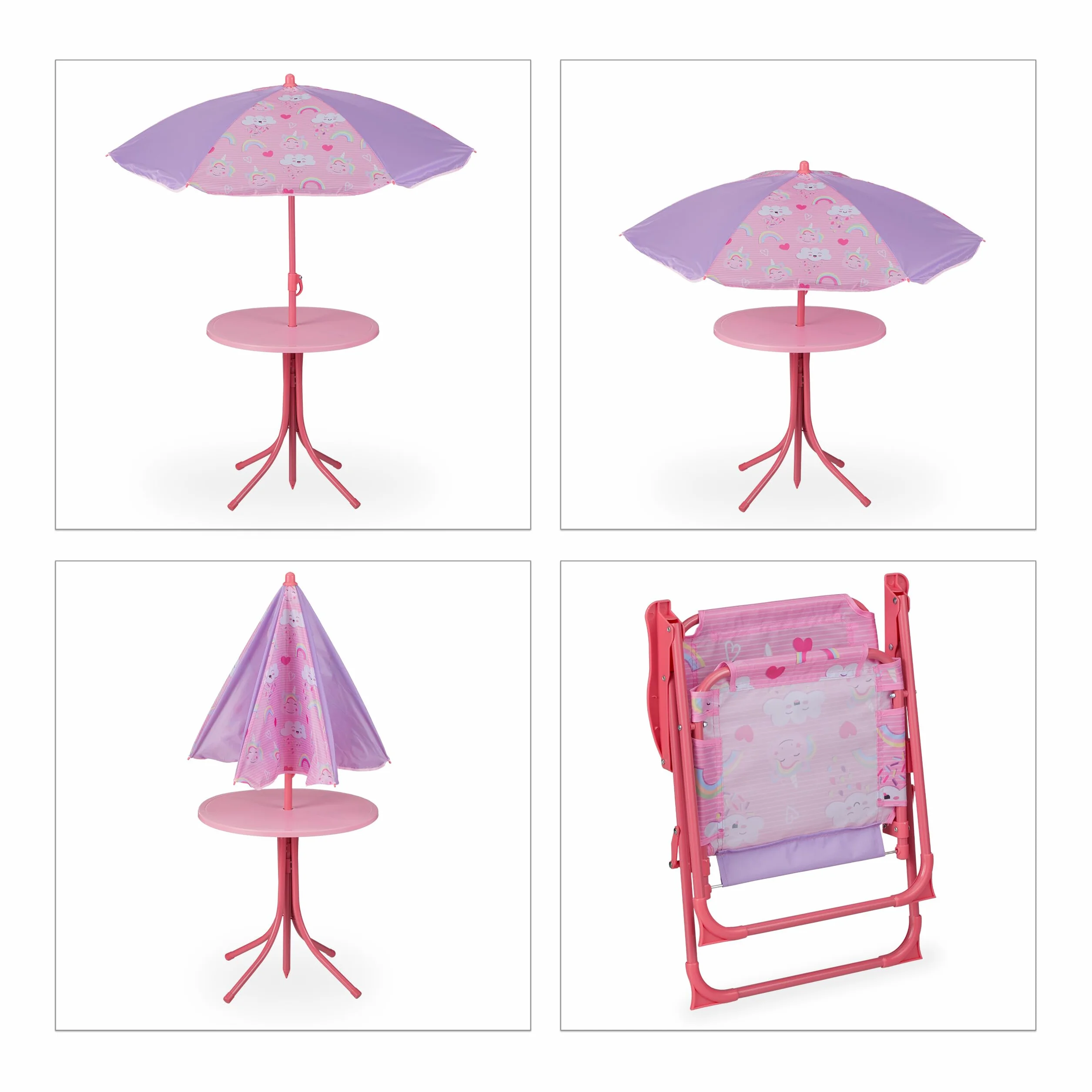 Relaxdays Salon de Jardin Table Chaises Parasol Rose pour Plage Camping