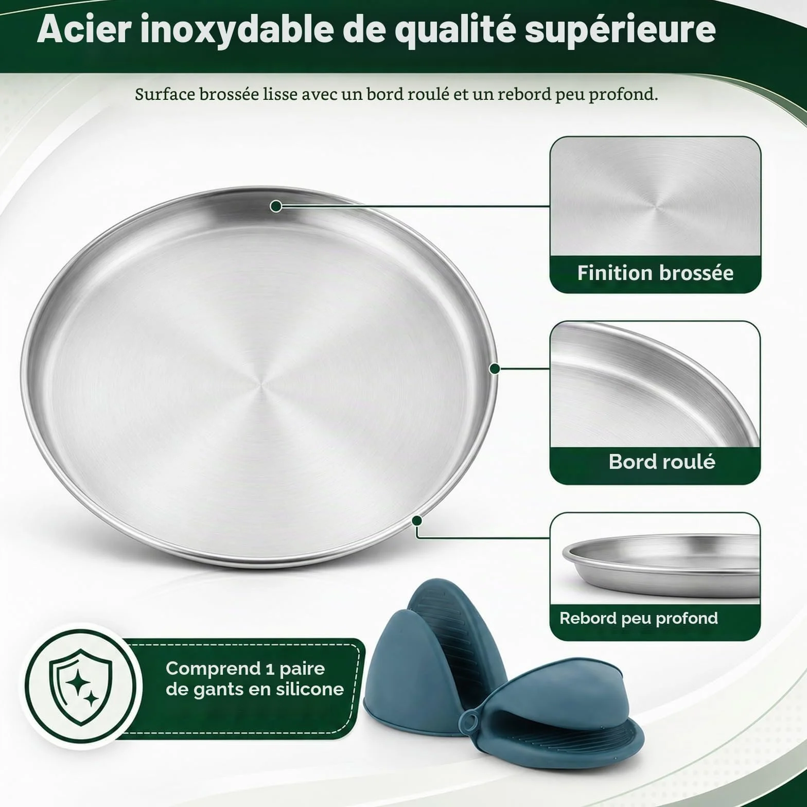 WOPPLXY Lot de 8 Plaque Pizza Four, Plaque Pizza 30cm avec des Gants en Silicone, Plat Pizzas Rond en Acier Inoxydable pour La Cuisson au Four