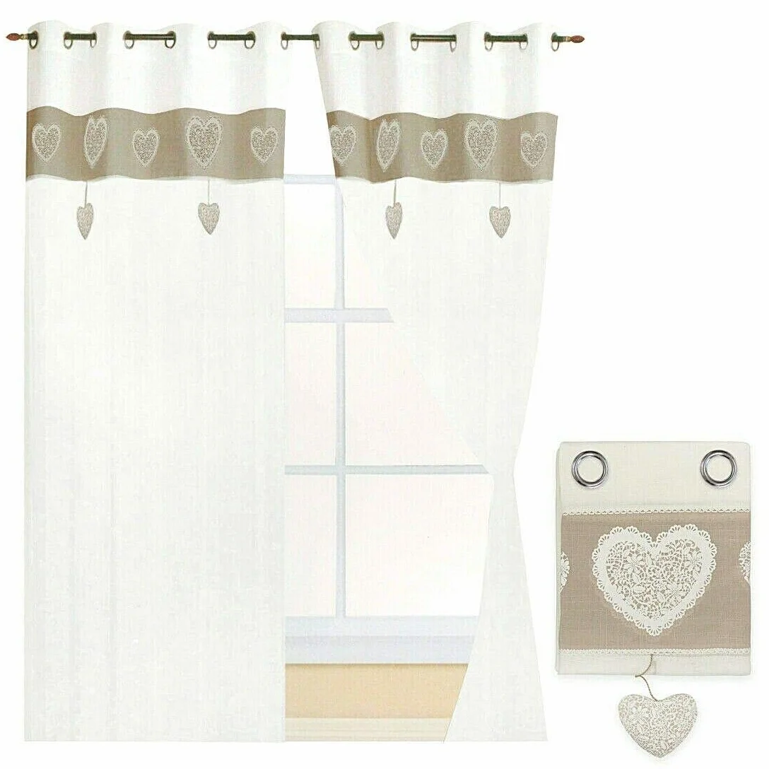Rideaux de porte intérieure en lin semi-transparent emmevi Lot de 2 140 x 290 cm modèle 2 cœurs