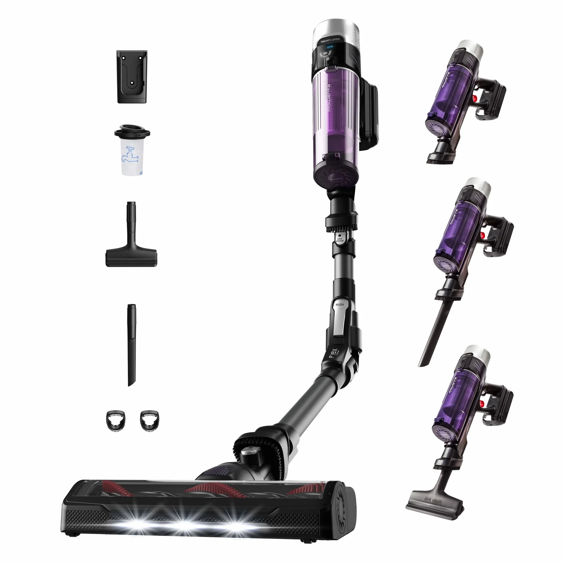 Rowenta X-Force Flex 9.60 Allergie Aspirateur balai sans fil, Filtration Anti-Allergènes, Puissant 100AW, Ultra Léger, Autonomie 45min RH2038WO, Noir / Violet