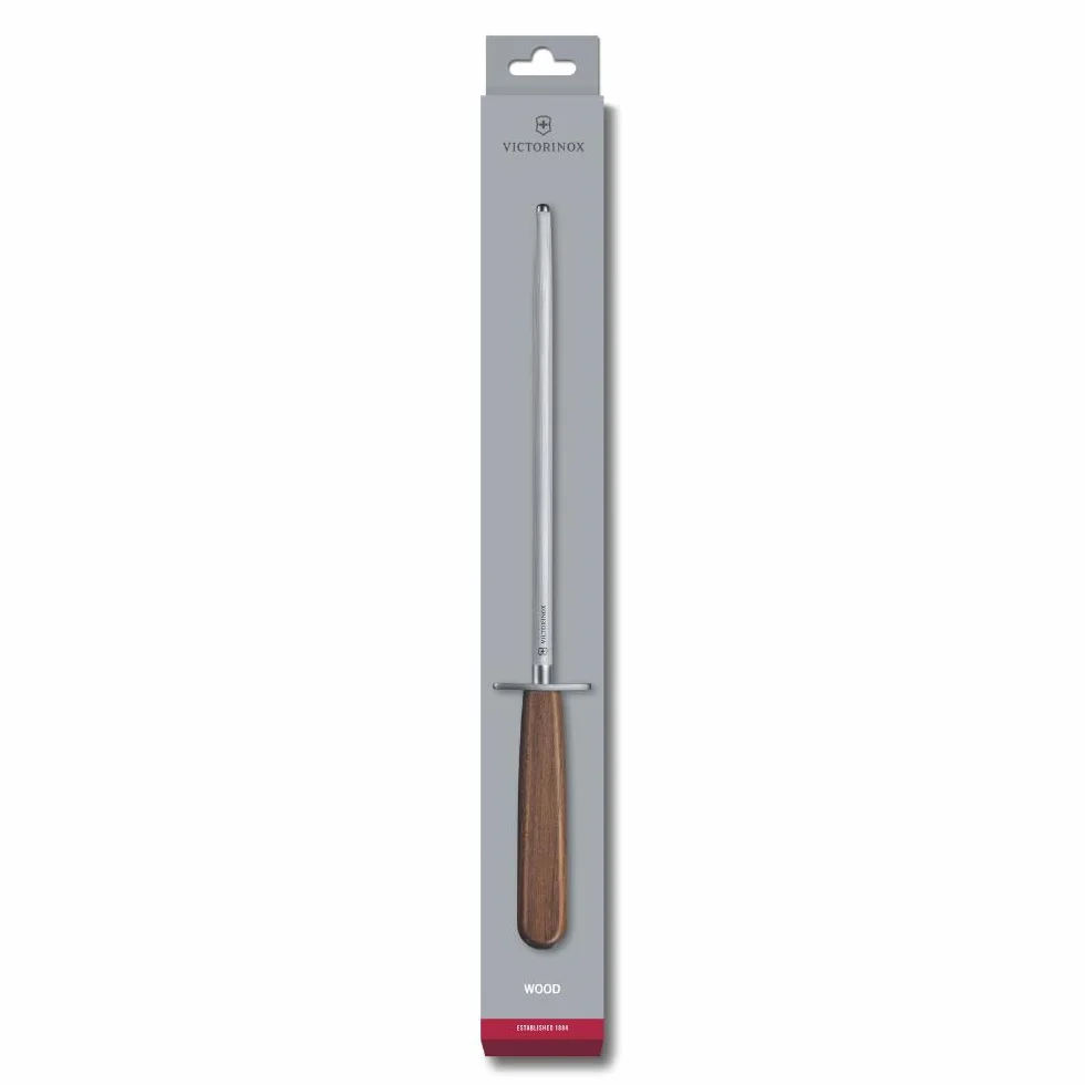 VICTORINOX Fusil Wood, 23 cm, Surface au Grain Moyen-Fin, Rond, jusqu’à 65 HRC, Manche en Bois d’Érable