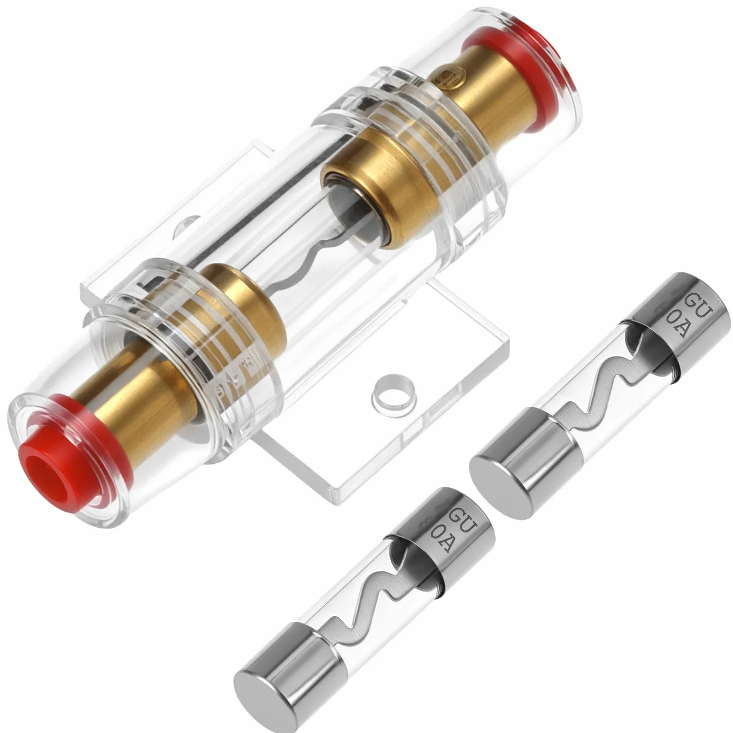 QWORK AGU Inline uchwyt bezpiecznikowy 80 A z 2 sztukami bezpieczników 80A AGU do samochodu, alarmu audio, wzmacniacza, kompresora