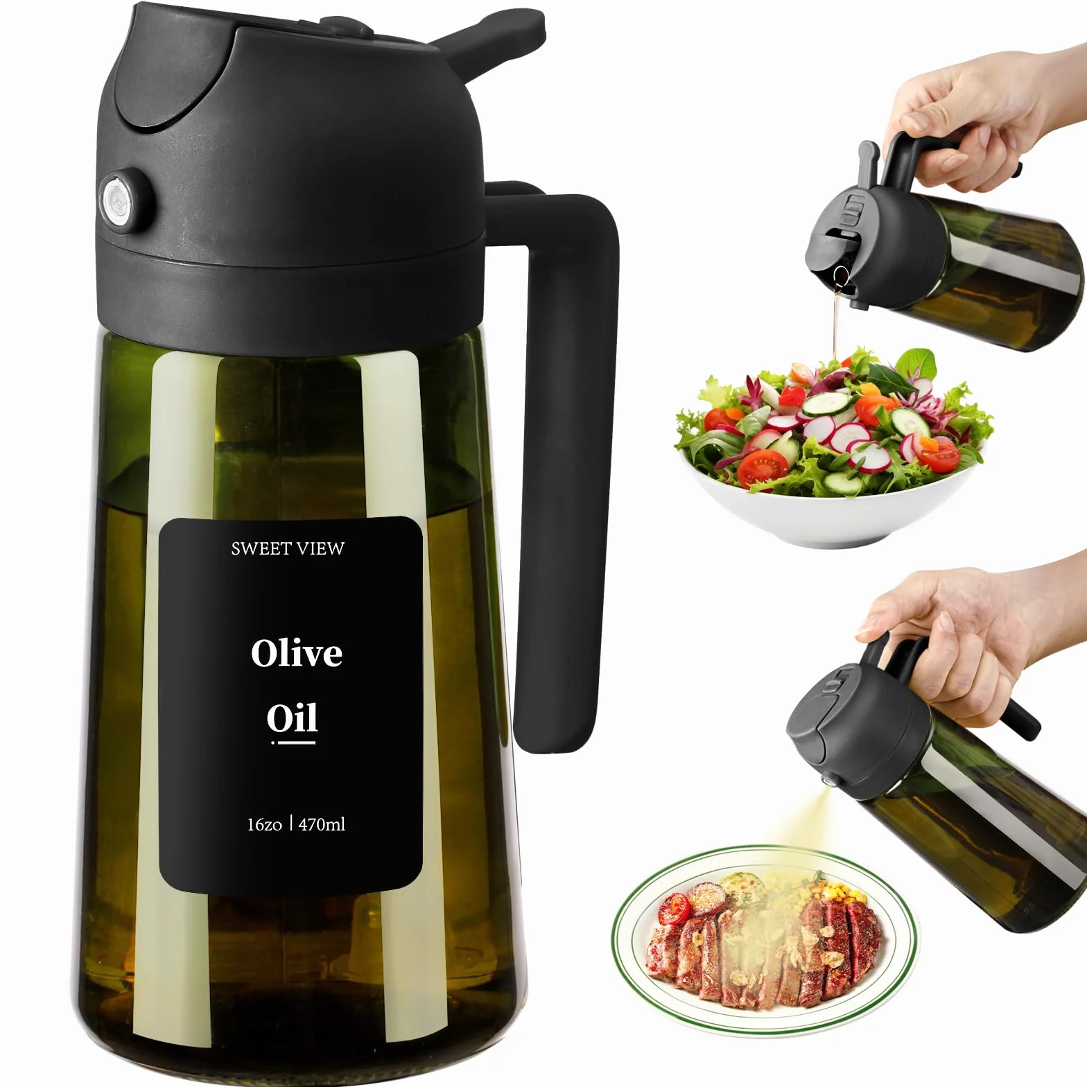Vaporisateur à Huile 470 ml en Verre Résistant à la Lumière pour Cuisine Friteuse Air Salade Barbecue