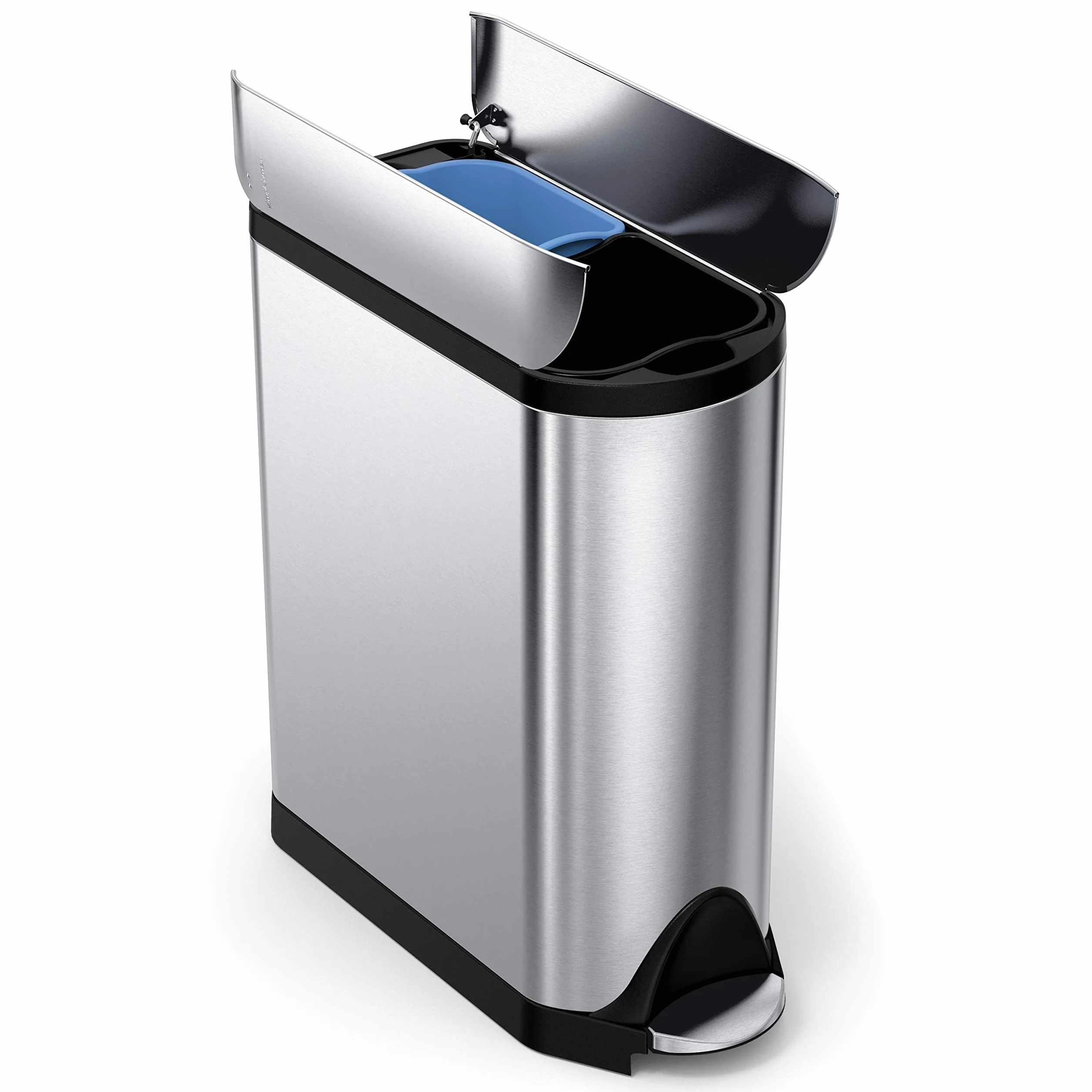 Simplehuman CW2017 poubelle de recyclage papillon étroite 40 litres acier inoxydable brossé Argenté
