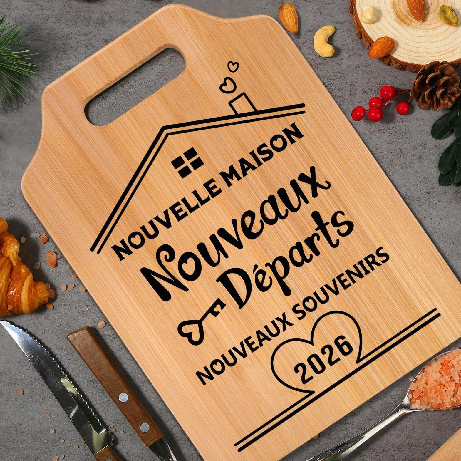 Planche à Découper en Bambou Artisanale Crémaillère Cadeau Unique