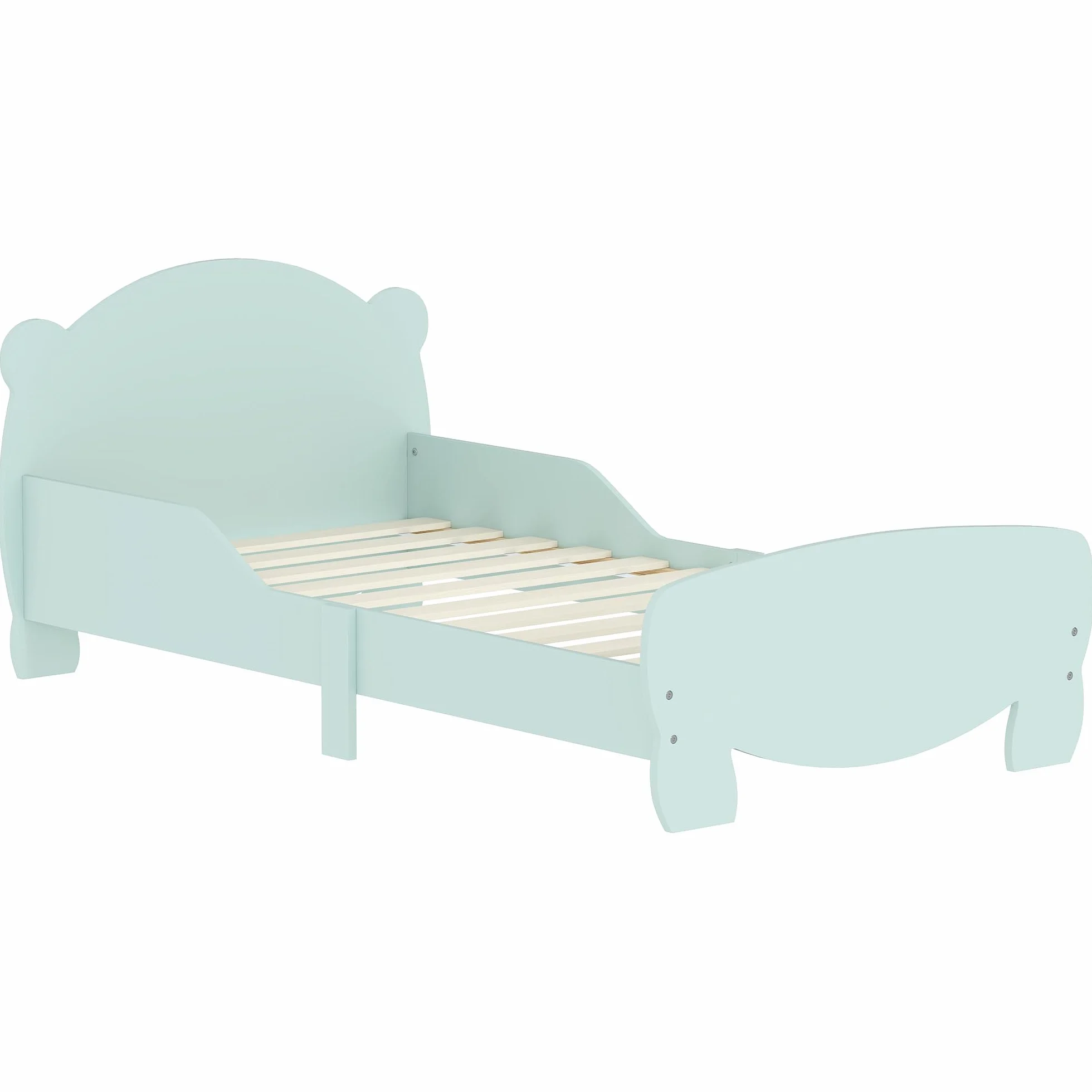 AIYAPLAY Lit Enfant lit au Sol Enfant 70x140 cm avec barrière de sécurité, sommier à Lattes Inclus et décorations d'ours, pour garçons et Filles de 3 à 6 Ans - Vert