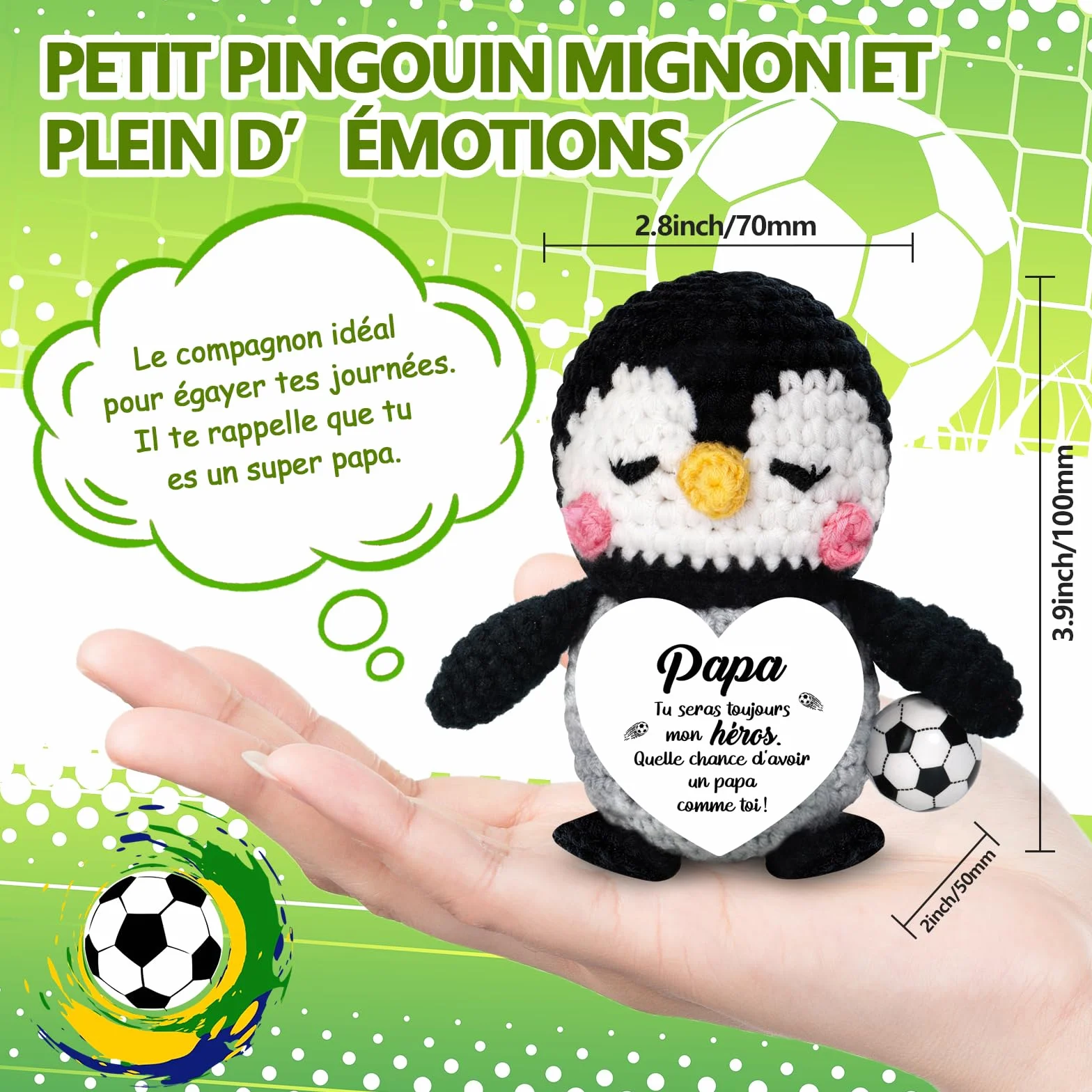Figurine Manchot au Football Tricotée à la Main Cadeau Papa Fête des Pères
