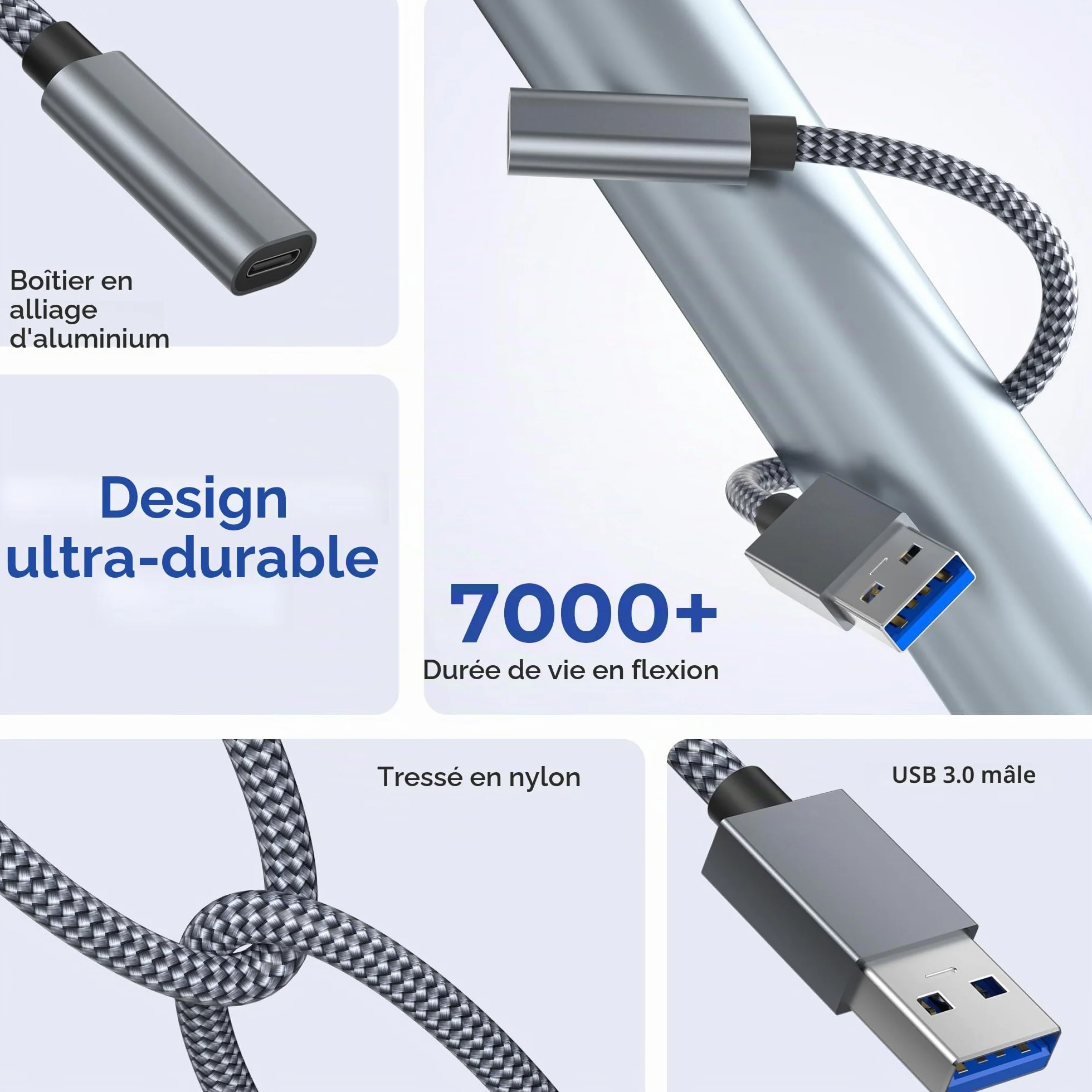 BASESAILOR Adaptateur Câble USB 3.0 vers USB C 0.2M 2Pack, Connecteur Type C Femelle vers Type A Mâle 5Gbps