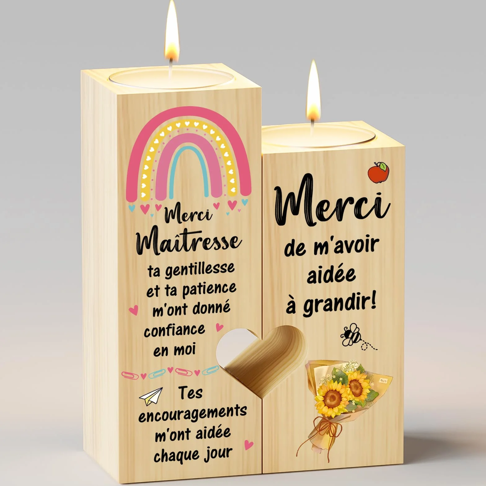 Bougeoir en Forme de Coeur Cadeau pour Maîtresse d'École, Idée Cadeaux pour Enseignante Reconnaissance Noël Fin d'Année