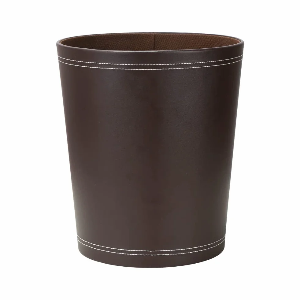KINGFOM™ Corbeille à Papier en Cuir Rond Marron Bureau Salle de Bains