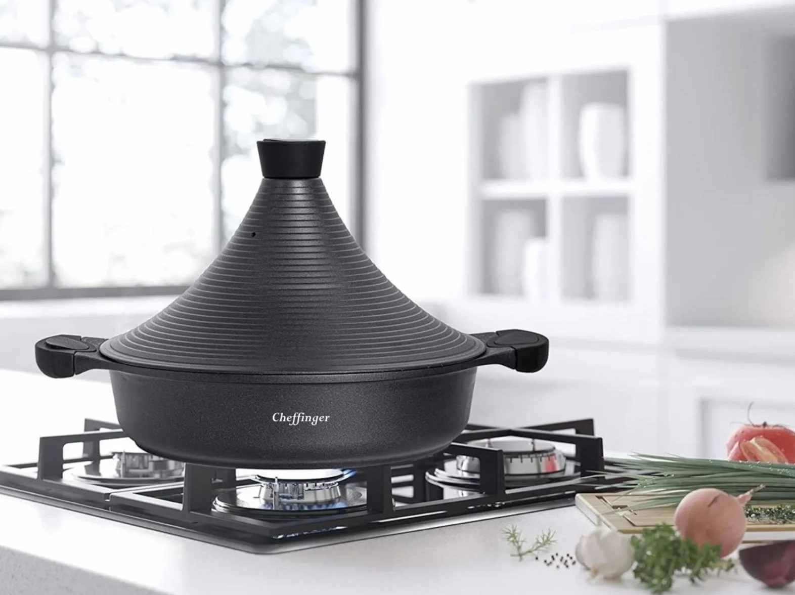 Cheffinger Tajine en fonte d'aluminium - Diamètre : 28 cm - Cuit-vapeur - Noir - CF-TAJ28