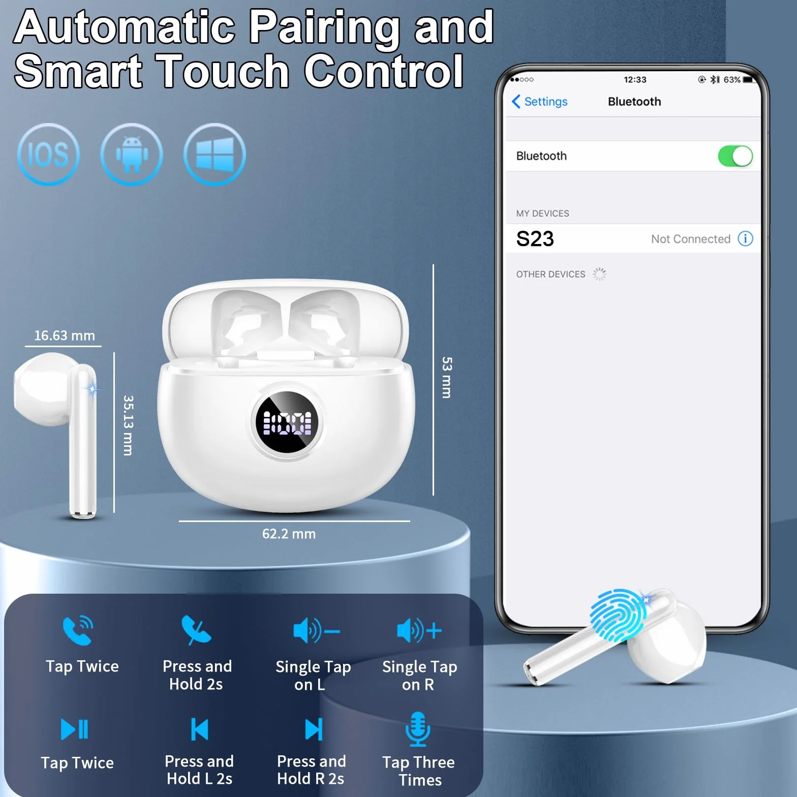 Zestaw słuchawkowy Bluetooth, 2024 Bluetooth 5.3 Stereo z 4 mikrofonem ENC, bezprzewodowe słuchawki douszne z redukcją szumów, 40 godzin bezprzewodowe słuchawki IP7, wodoodporne słuchawki Bluetooth,