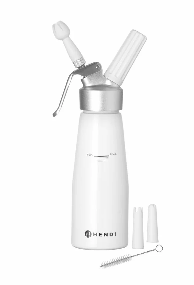 HENDI Siphon à Chantilly 500ml Aluminium Blanc ø80x260mm avec 3 Douilles et Brosse de Nettoyage