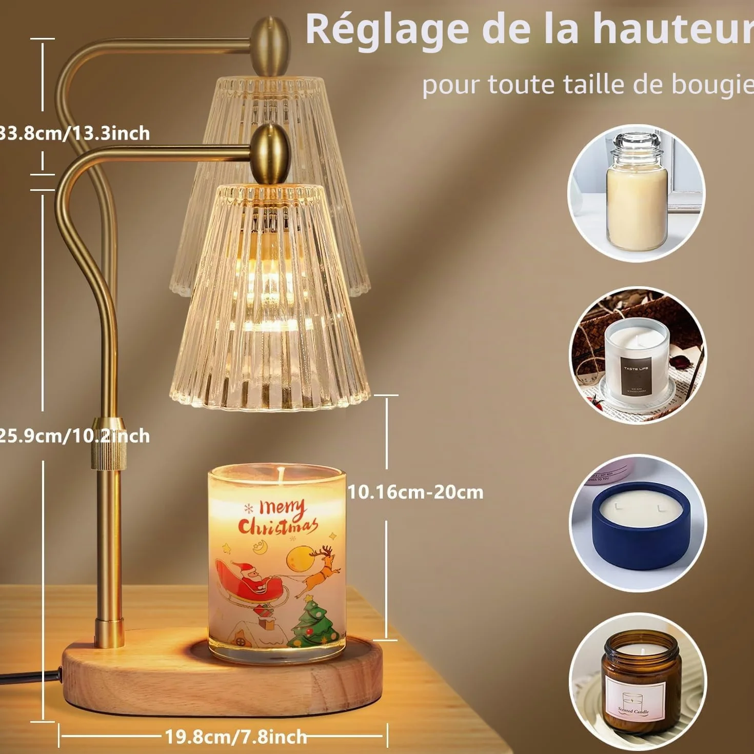 Loowoko Lampe Chauffe Bougie, Chauffage Bougie avec Minuterie et Variateur,Réglable en Hauteur,avec 2 Ampoules,Candle Warmer Lamp pour Bougies Parfumées en Verre, Maison, Chambre, Décoration
