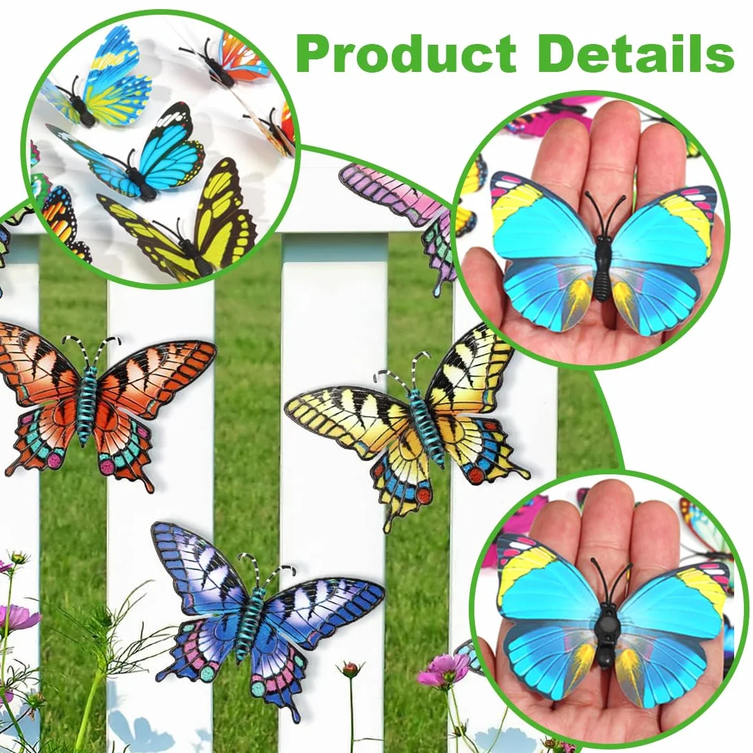 Papillon en PVC 12 pièces Décorations murales extérieur intérieur jardin adhésif double face