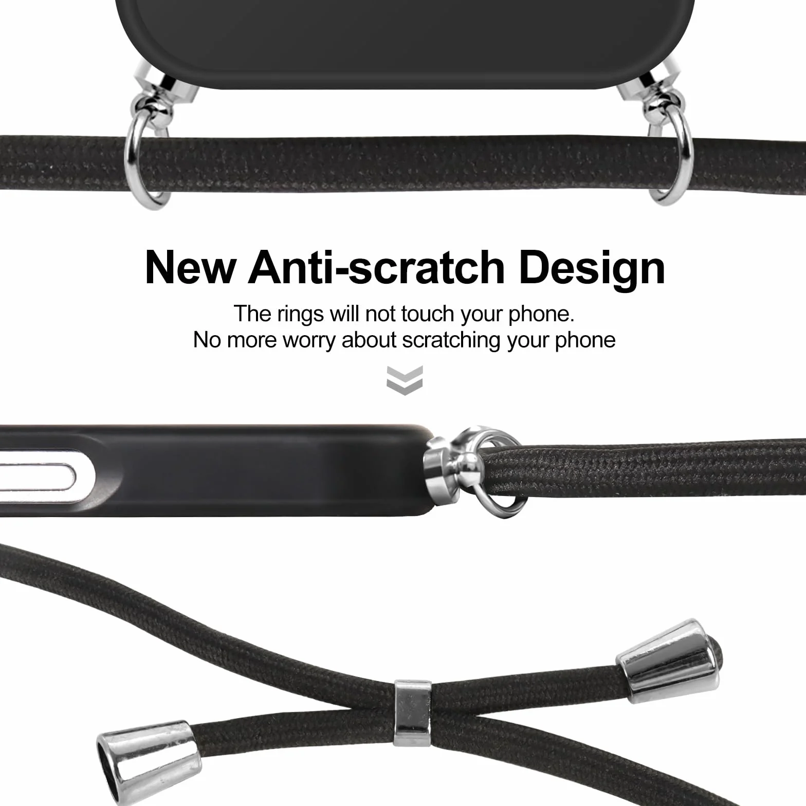 Etui z paskiem do iPhone'a 15 Pro, [odpinany regulowany sznurek], etui magnetyczne kompatybilne z ochroną aparatu i matowym tyłem dla iPhone'a 15 Pro, czarne