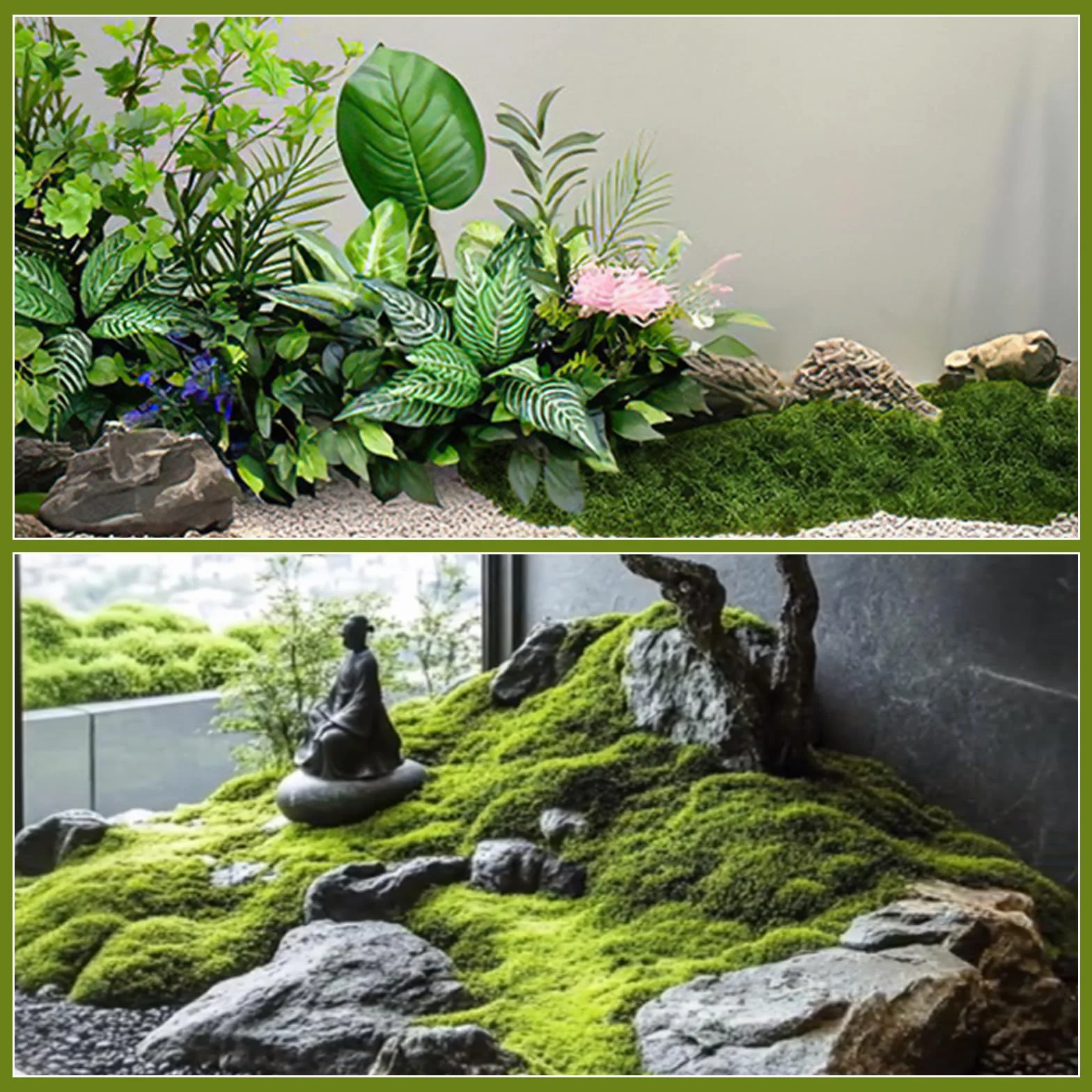 Fausse Mousse Végétale 200g Vert Foncé Vert Clair, Mousse Artificielle pour Décoration Murale Crèche