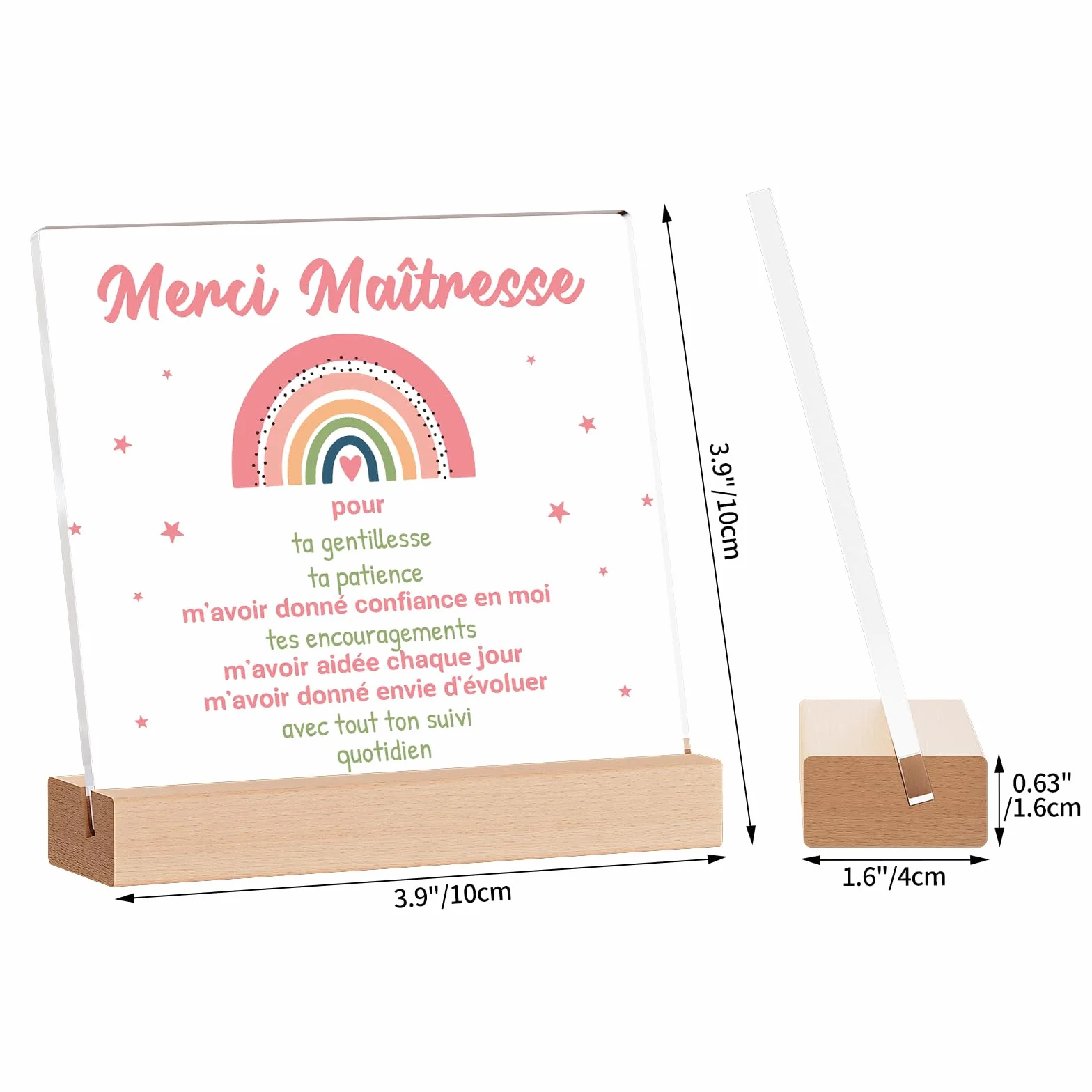 KAAYEE Décoration Acrylique Plaque Merci Maîtresse Cadeau Fin d'année