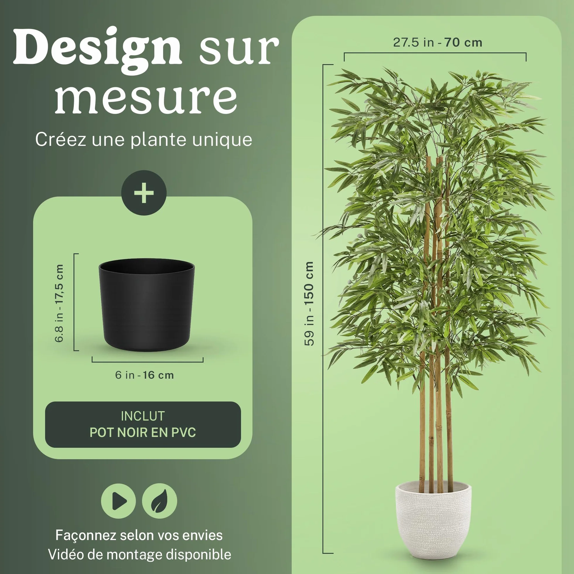 Bambou Artificiel 150 x 70 cm Plante Artificielle Intérieur Fausse Plante Arbre Artificiel Décoration