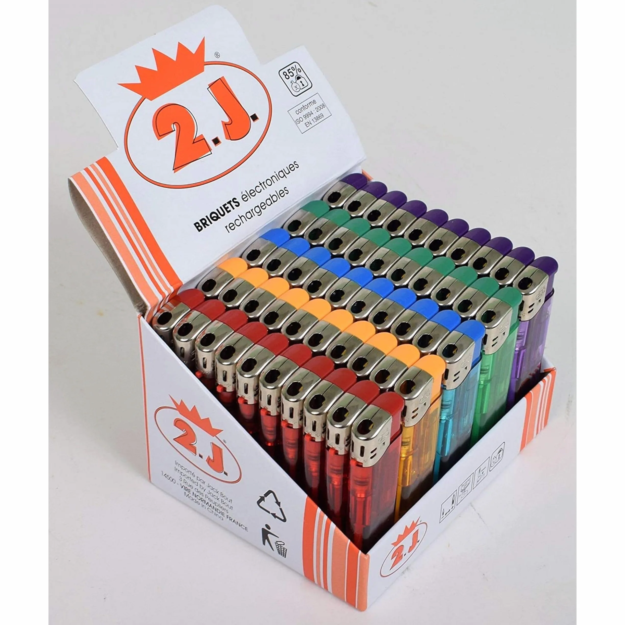 Lot de 50 Briquets Jetables Électroniques Slim à Gaz Translucides Assortiment 5 Couleurs