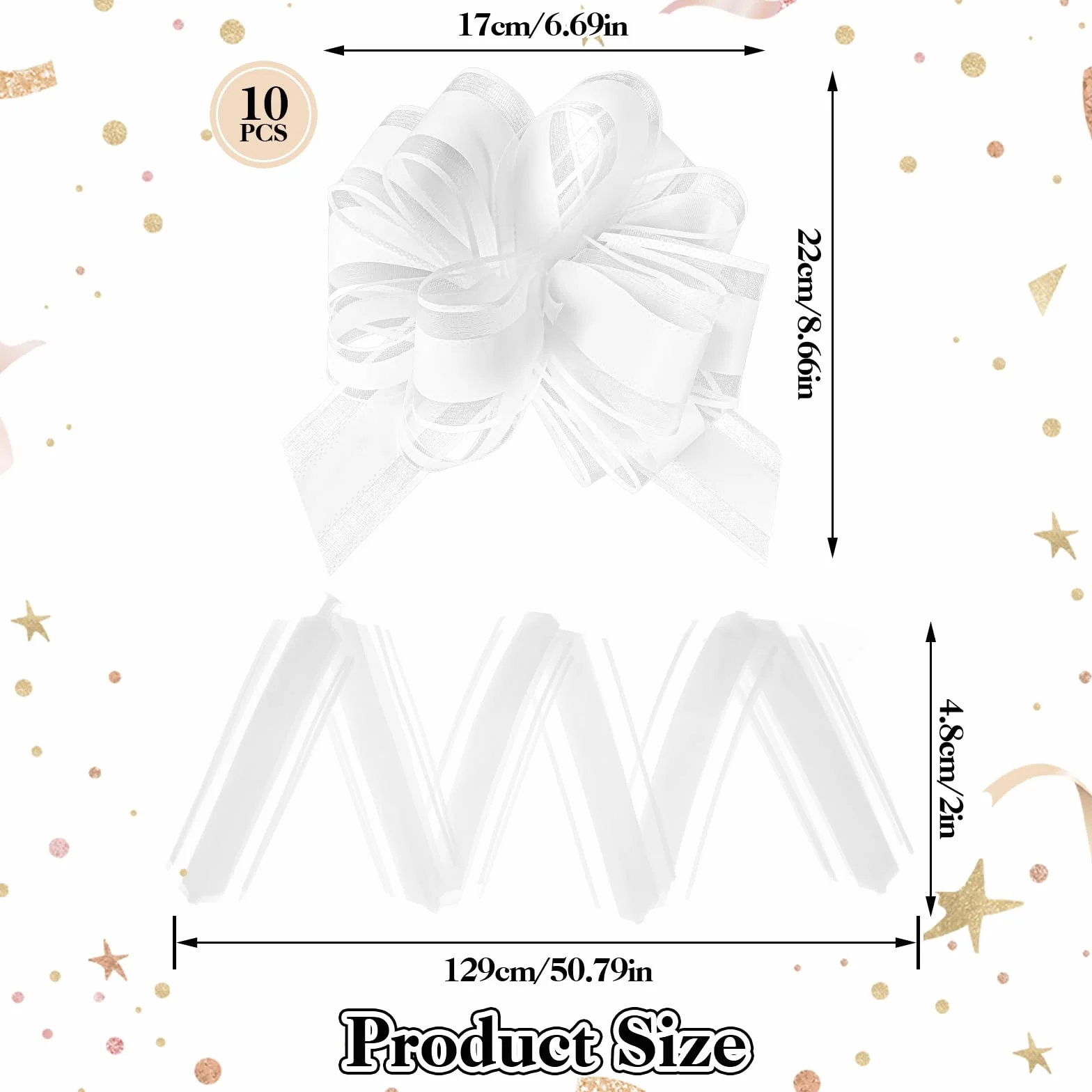 Jeffdad Lot de 10 grands nœuds cadeaux 18 cm avec rubans pour loisirs créatifs emballage mariage (blanc)