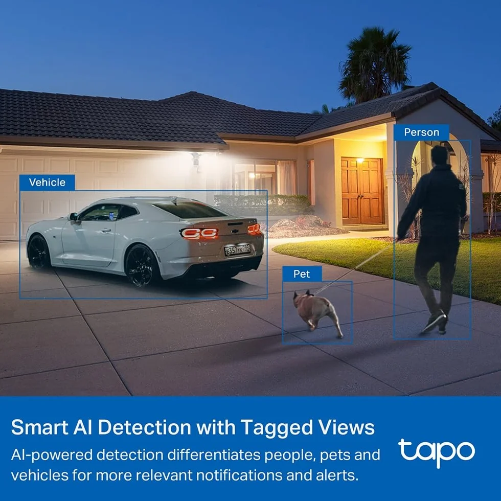 Tapo C720 Zewnętrzna kamera Wi-Fi 2K, 4 MP, kolorowa wizja i projektory 2800 lumenów, regulacja jasności i aktywacja wyzwalacza, wykrywanie Smart AI, MicroSD do 512G, IP65, tylko twardy