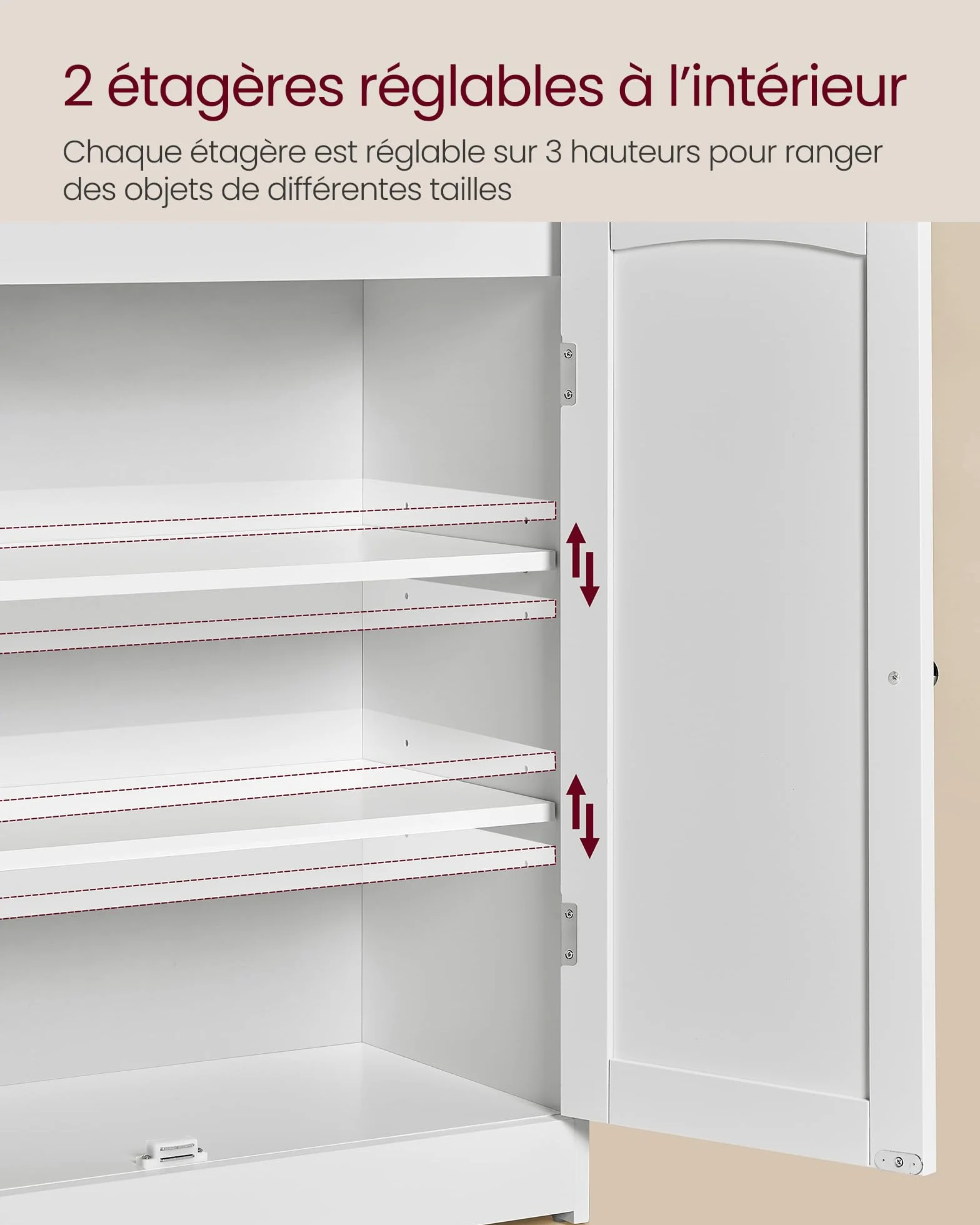 VASAGLE 100 cm de Hauteur Meuble de Salle de Bain, Meuble de Rangement, Armoire, 2 Portes, 2 Étagères Réglables, pour Salle à Manger, Cuisine, Salon, Blanc Nuage BBC770W01