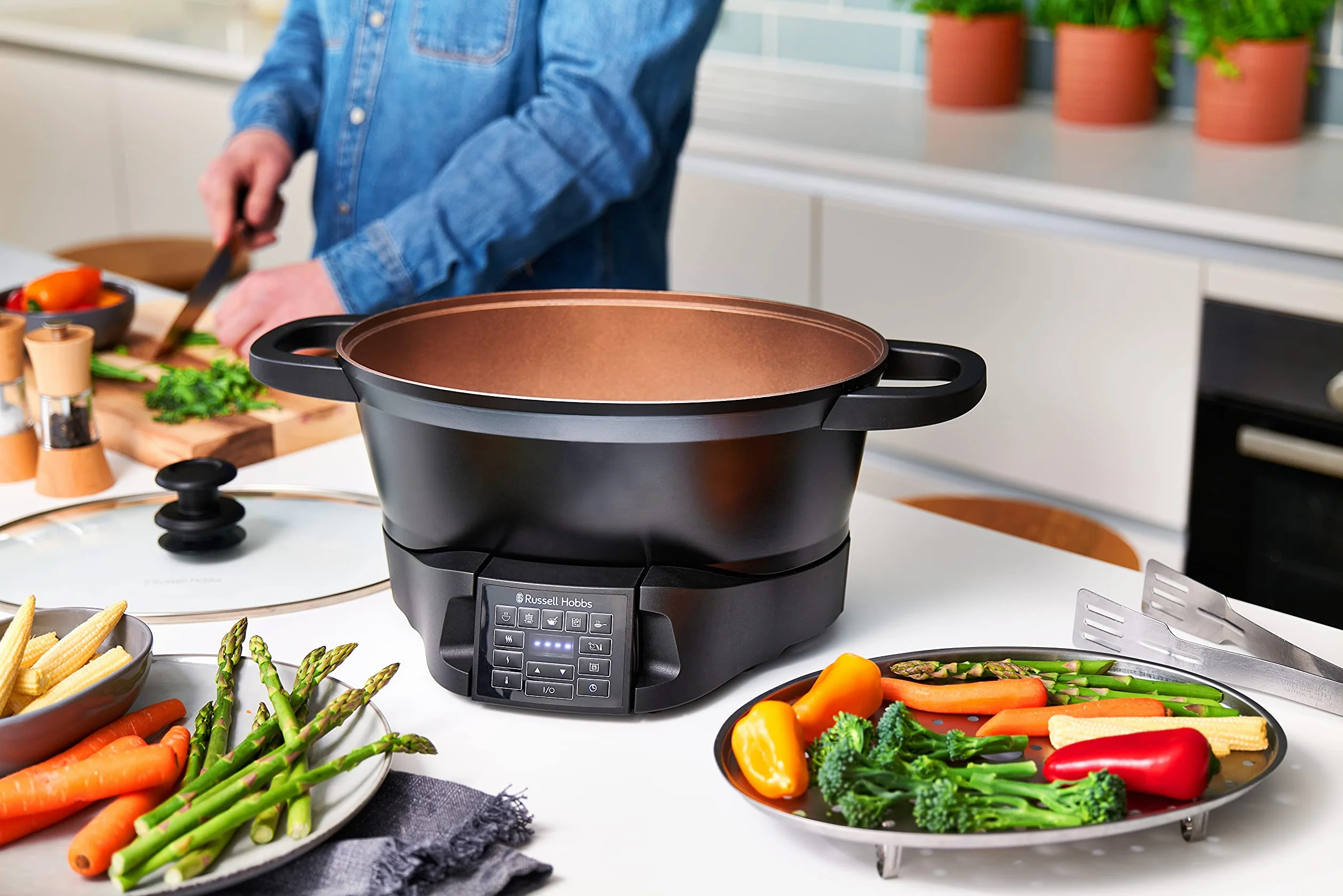 Russell Hobbs Mijoteur Electrique [8 en 1 Polyvalent] Good to Go (Rôtir, Cuisson lente, à vapeur, sous vide, ébullition, mijoter, cuiseur de riz, 6,5L, Economie d'énergie, Commande amovible) 28270-56