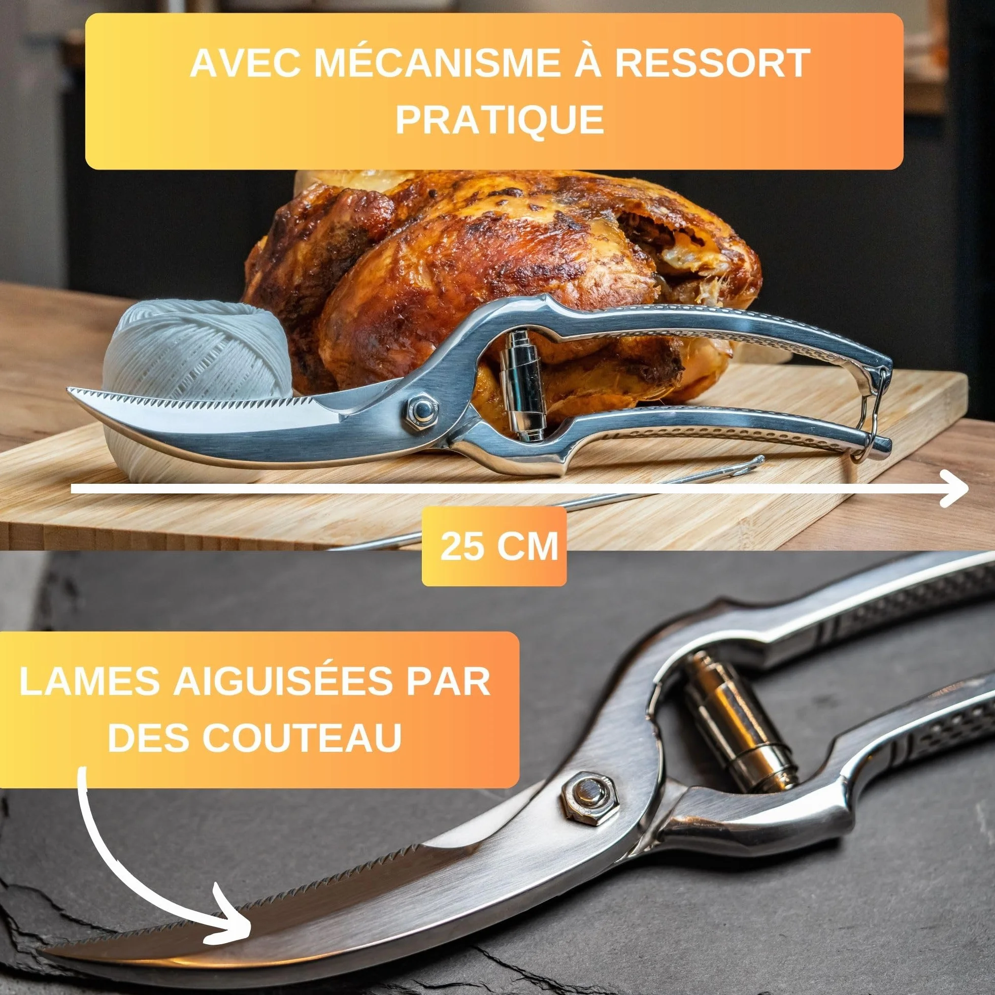 Thiru Ciseaux à volaille professionnels - Ciseaux de cuisine à ressort pour droitiers et gauchers