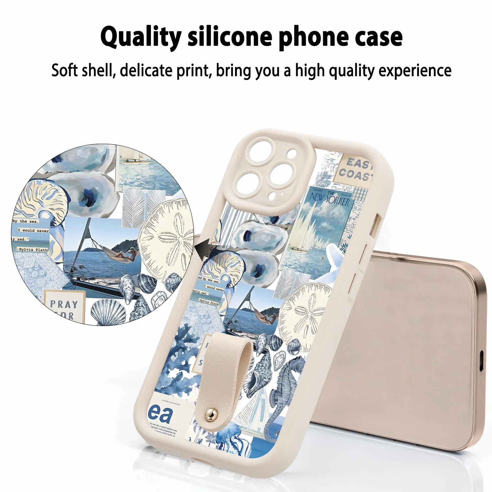 Yoedge Pokrowiec ze smyczą Zegarki dla iPhone 13 Pro Max, Kolaż estetyczne letnie puzzle muszle koralowe rysunki, silikonowe etui z paskiem na ramię naszyjnik dla iPhone 13 Pro Max 6,7"