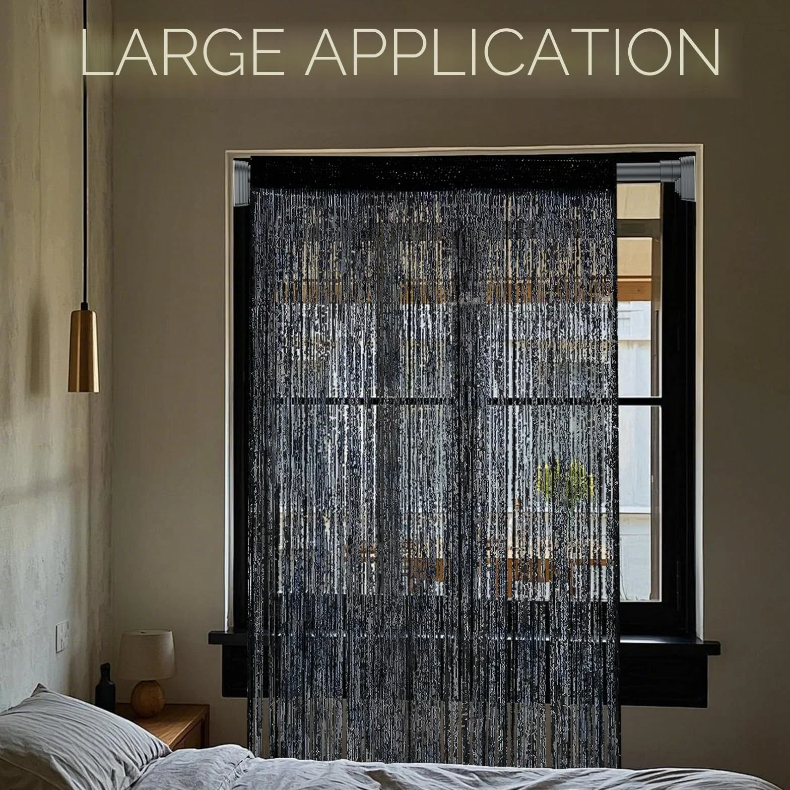 Rideau Anti Mouches à Perles 100 cm x 200 cm Moustiquaire Porte Fenêtre Séparation Pièce Décoratif Noir