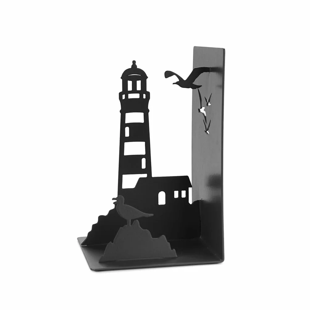 Balvi Serre-Livres Lighthouse Métal Noir Vue de la côte Phare et mouettes