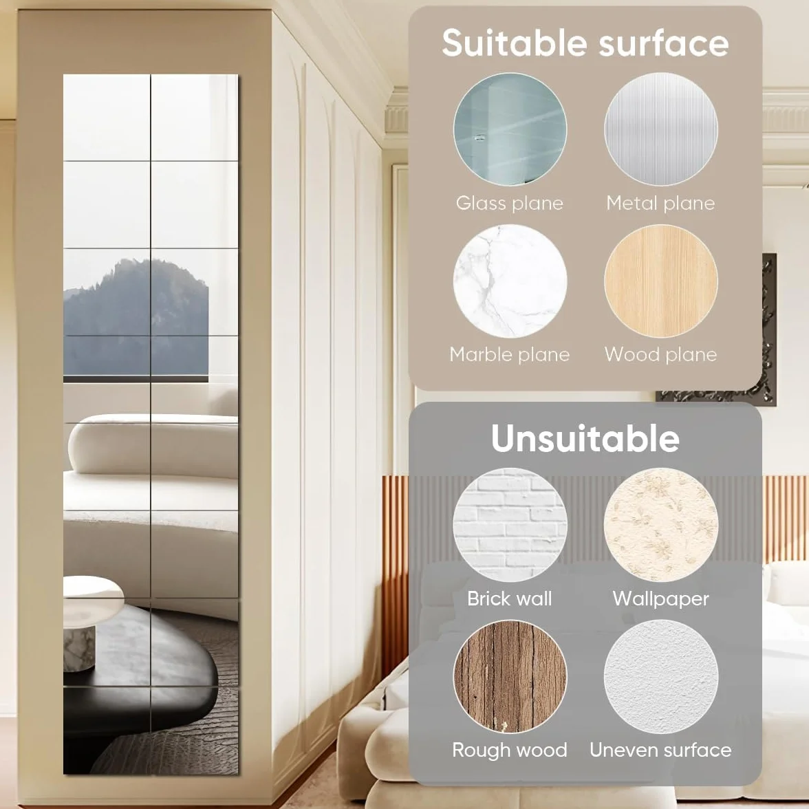 Miroirs autocollants acrylique HD lot de 4 miroir mural rétro coller grand miroir complet maison