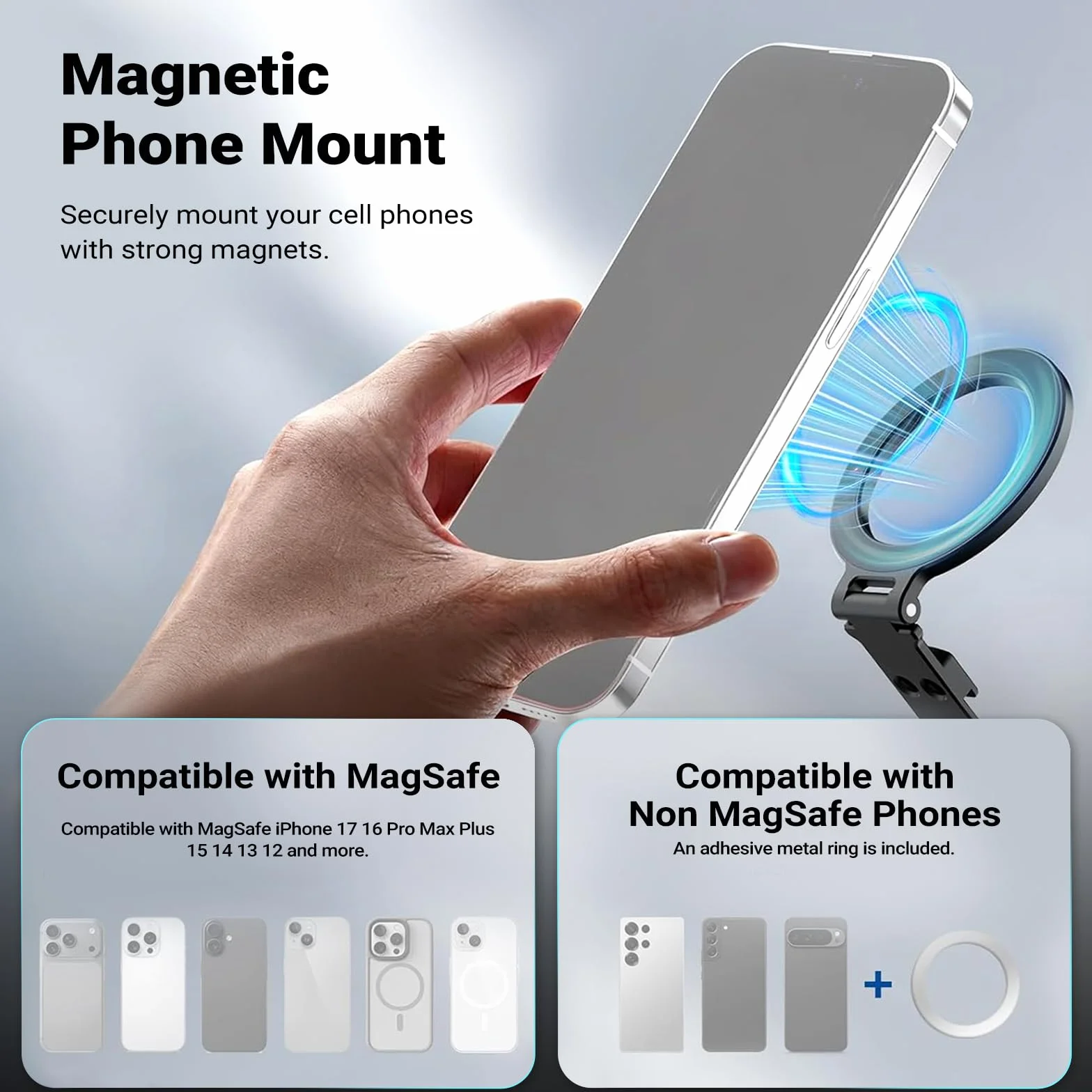 NEEWER Magnetyczny statyw do montażu na telefonie adapter zimnej stopki, aluminiowy, kompaktowy, lekki, przenośny uchwyt na telefon, mocowanie do aparatu, kompatybilny z MagSafe iPhone Samsung Android