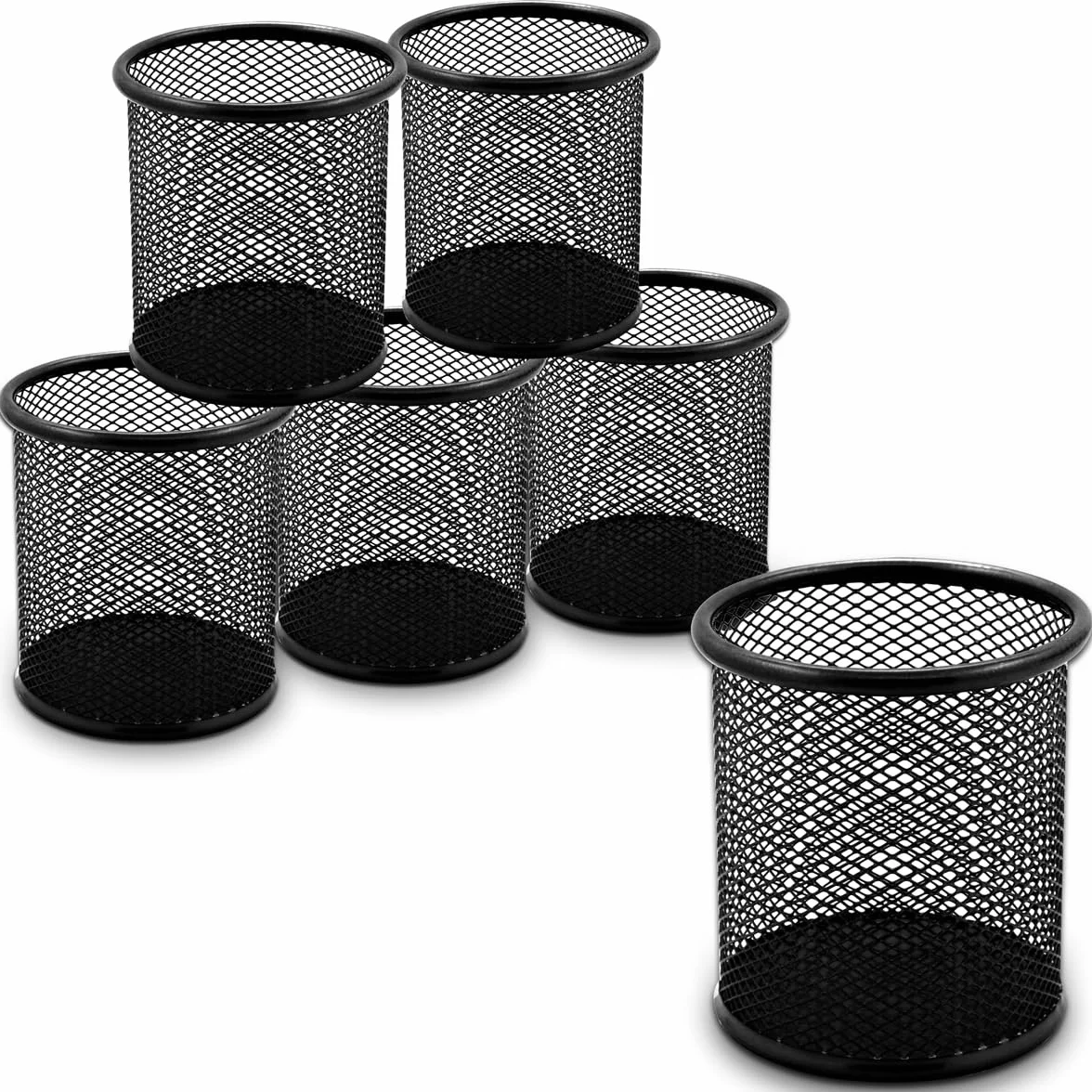 Waytex Lot de 6 Pots à Crayons de Bureau en Métal Mesh Noir