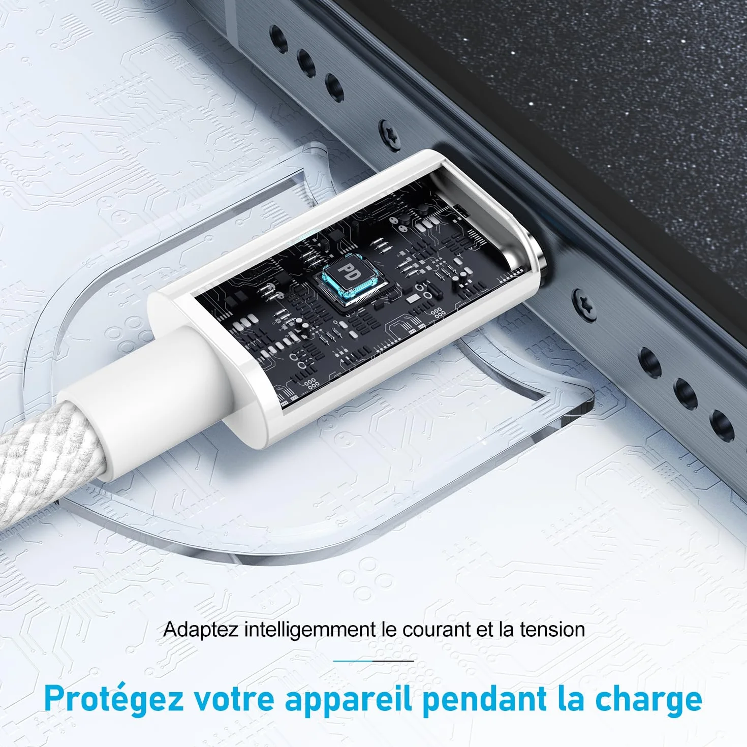 Câble USB C vers USB C 2m 60W Charge Rapide pour iPhone 16 15 Pro Max Pro Plus iPad Pro MacBook Air Pro Samsung Galaxy