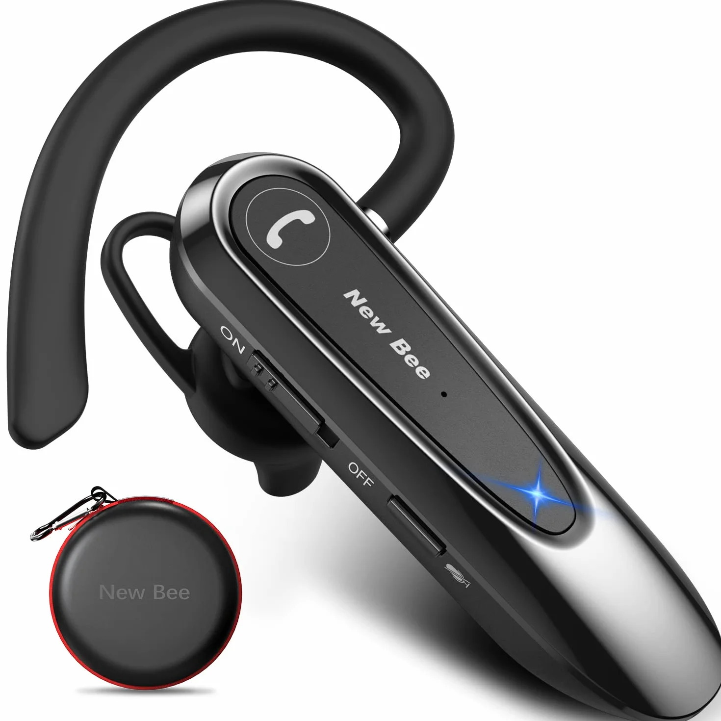 New Bee Zestawy słuchawkowe Bluetooth z podwójnym mikrofonem V5.0 zestaw głośnomówiący Bluetooth z 25-godzinnym czasem rozmów mikrofonem wyciszenie połączenia dwóch urządzeń do iPhone'a, Androida i