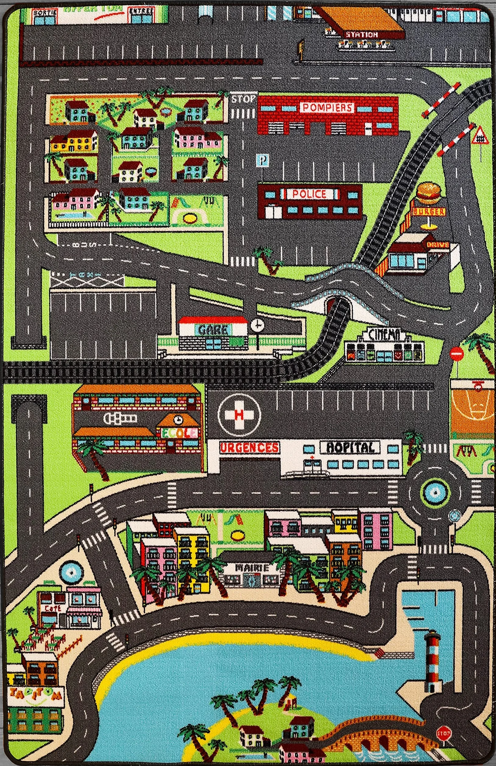 Tapis Enfant Routes dans la Ville 130x200cm antidérapant Ourlet CE