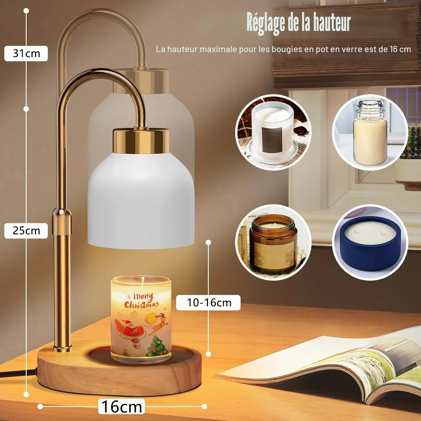 Loowoko Lampe Chauffe Bougie, Chauffage Bougie avec Minuterie et Variateur,Réglable en Hauteur,avec 2 Ampoules,Candle Warmer Lamp pour Bougies Parfumées en Verre, Maison, Chambre, Décoration