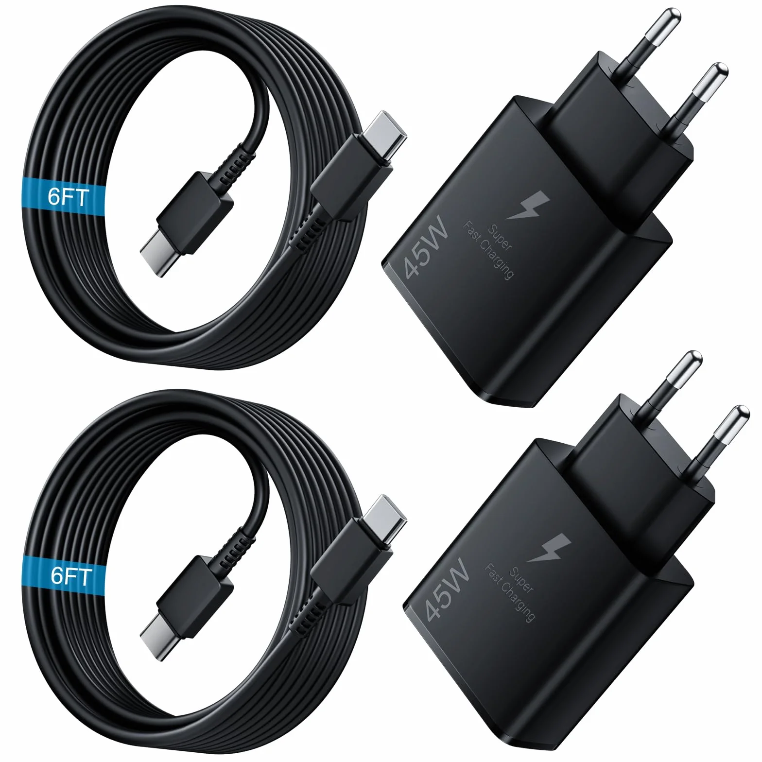 Chargeur USB C Rapide 45W 2Pack Câble 1.8M pour Samsung Galaxy S25 S24 Ultra Note20