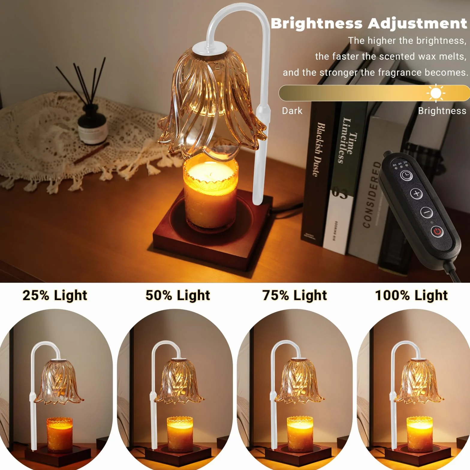 GODONLIF Lampe à réchauffer les bougies, Lampe à bougie dimmable, Hauteur réglable, Minuterie, Réchauffeur de cire décoratif pour la chambre et le salon avec 2 ampoules, Cadeaux pour la fête des mères