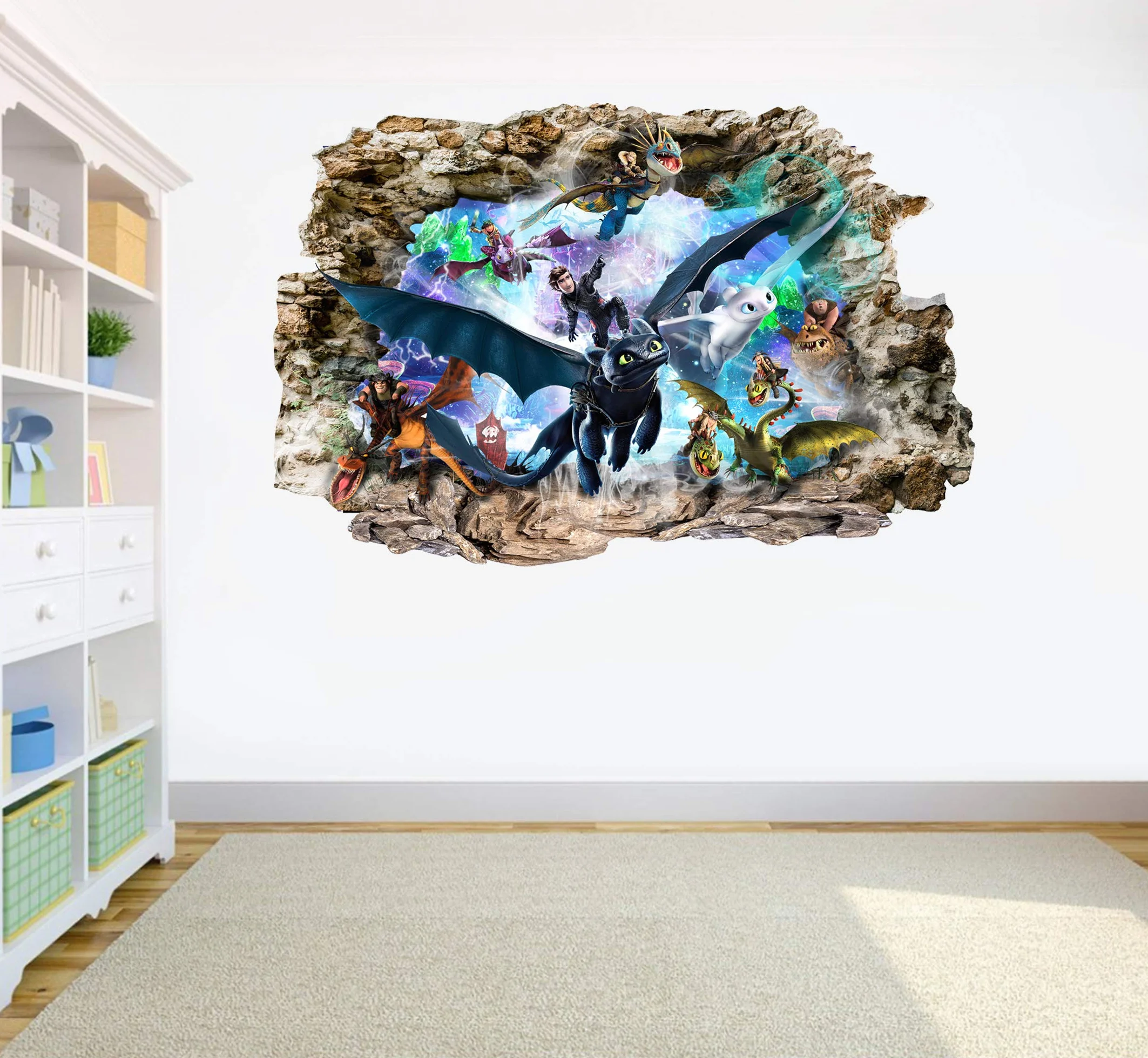 Stickers Muraux 3D Comment Entraîner Son Dragon 80 cm x 53 cm